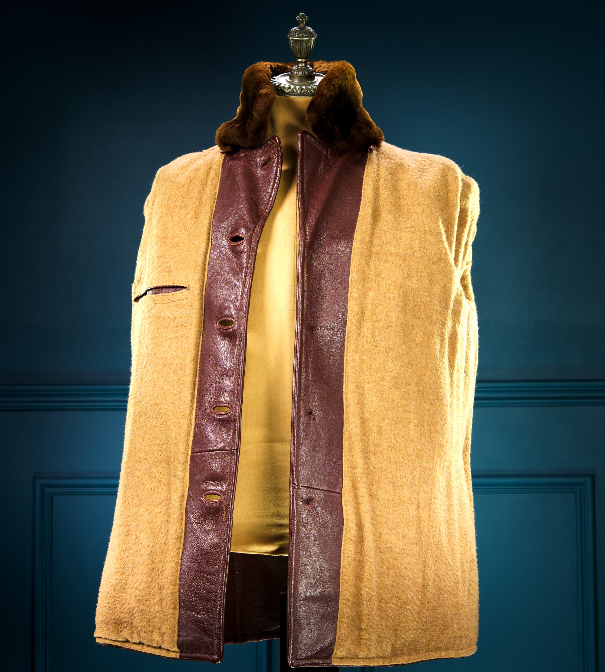 Vintage 1940s Swedish Goatskin Brown Leather Car Coat Motoring Jacket “M”