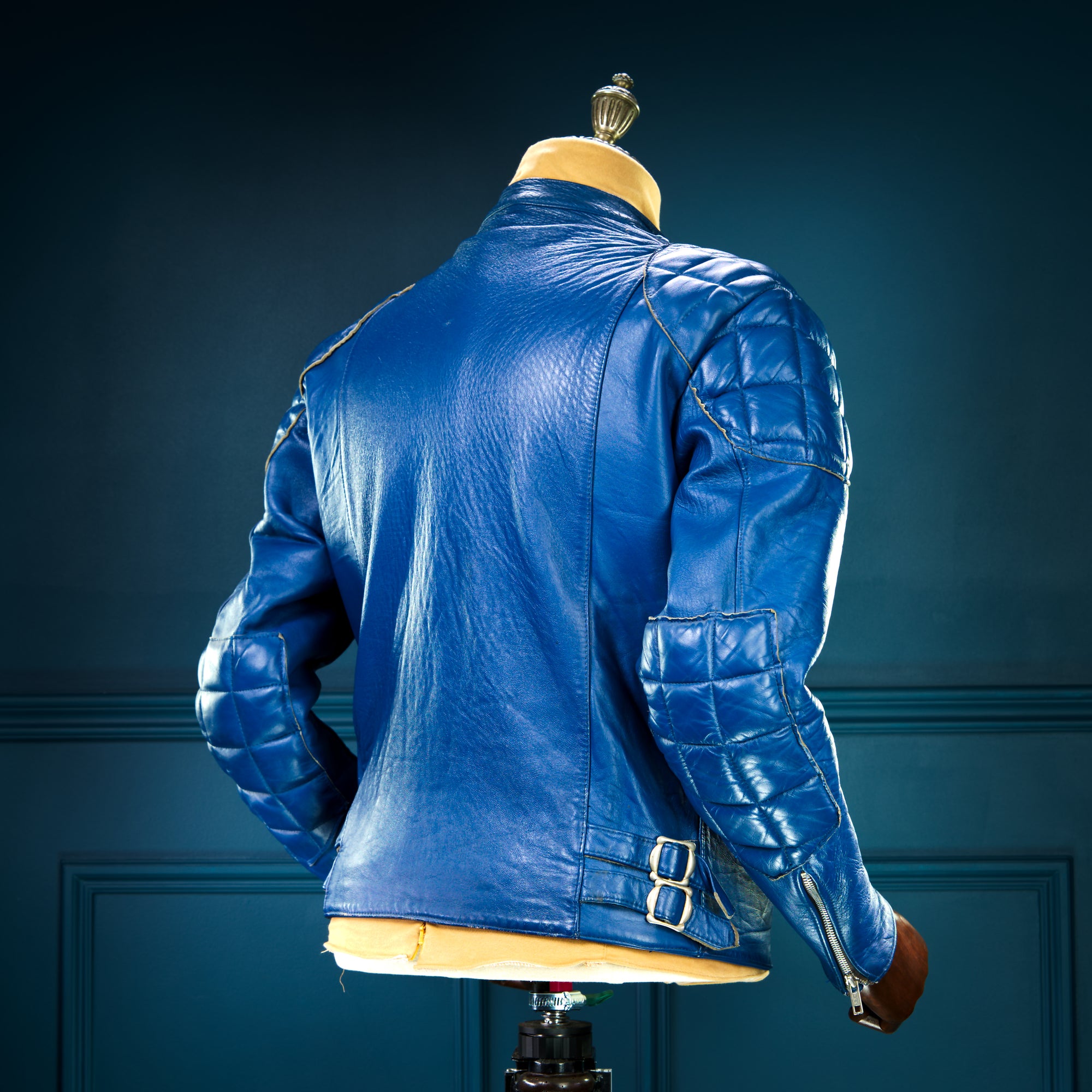 Vintage 1970s TT Leathers British Sheepskin Blue Racer Biker Leather Jacket “M”