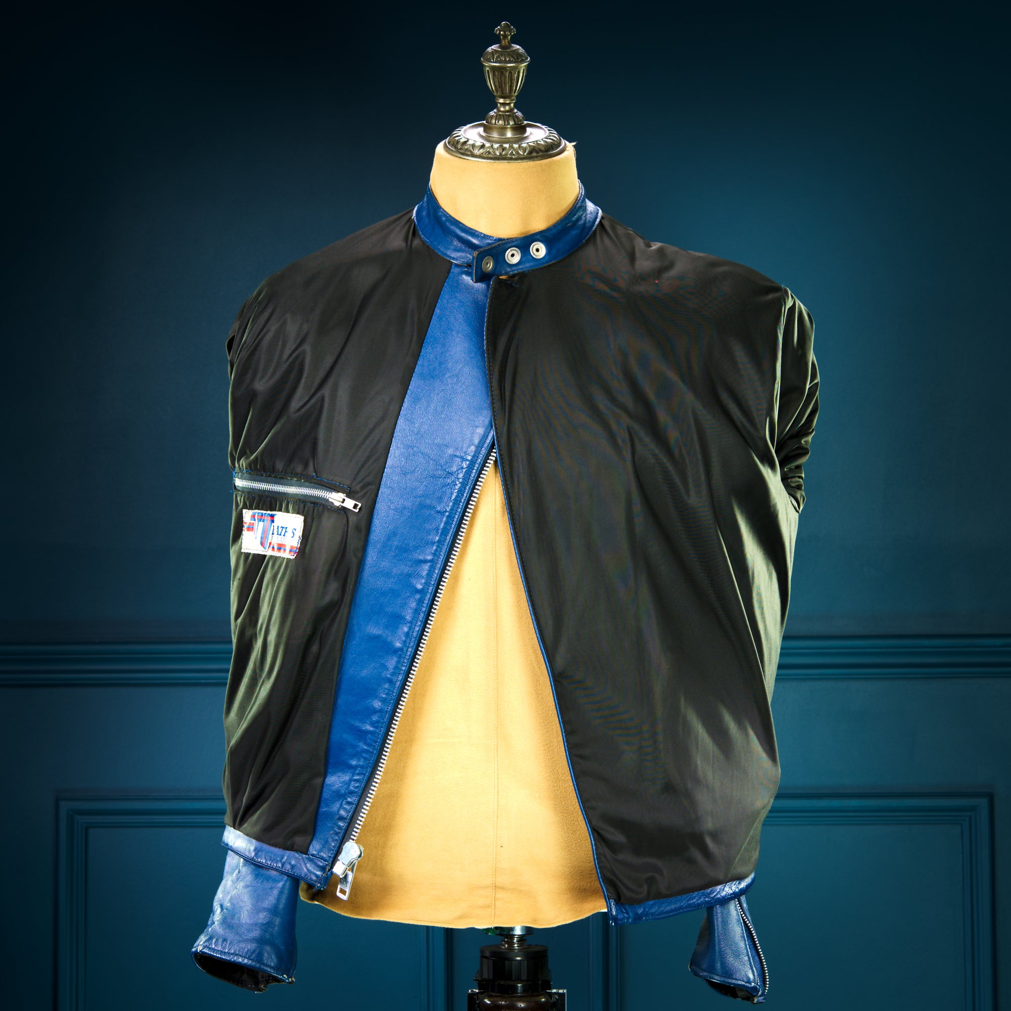 Vintage 1970s TT Leathers British Sheepskin Blue Racer Biker Leather Jacket “M”