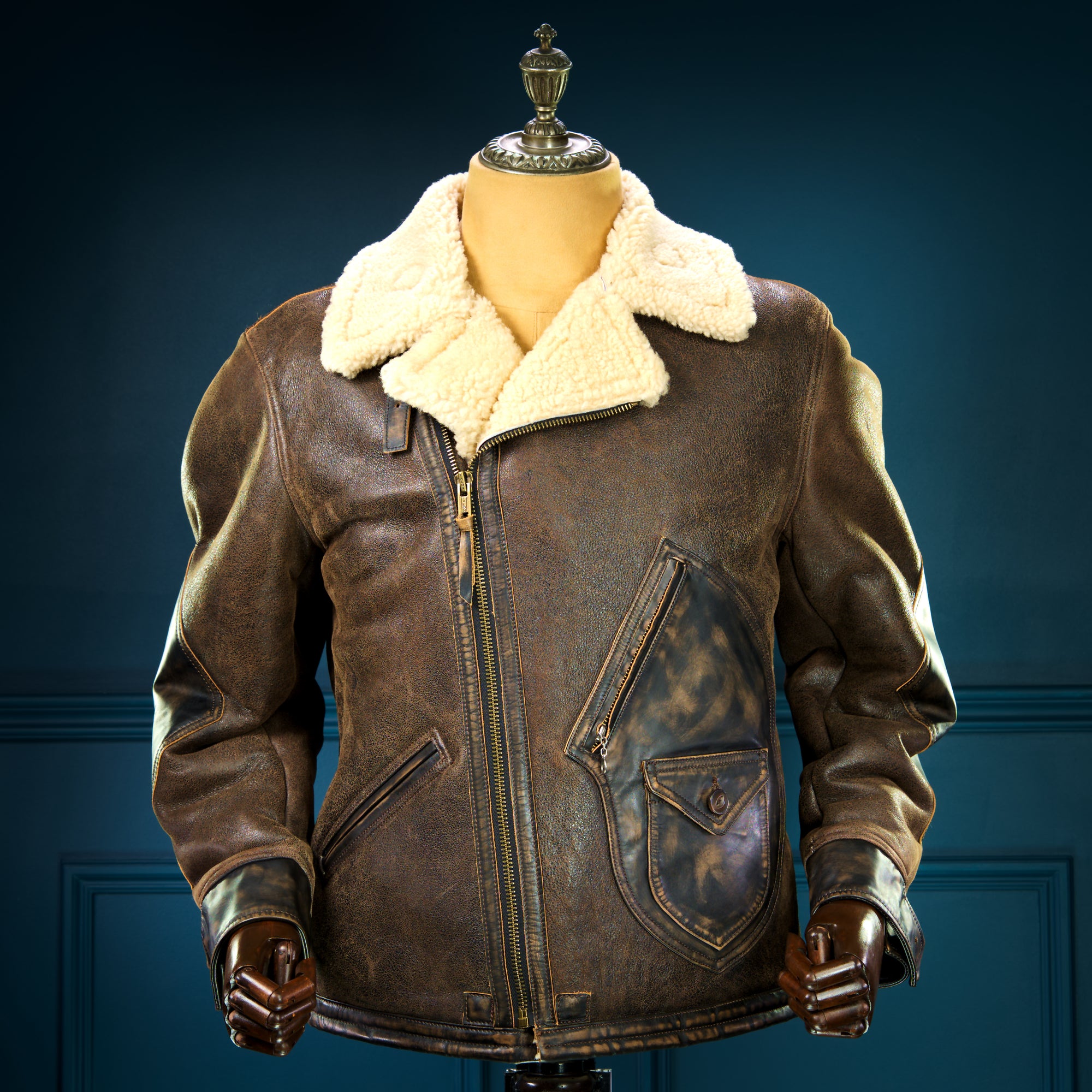 Brand New Nuremberg 1930s Style Sheepskin Aviator Flight Leather Jacket “M"