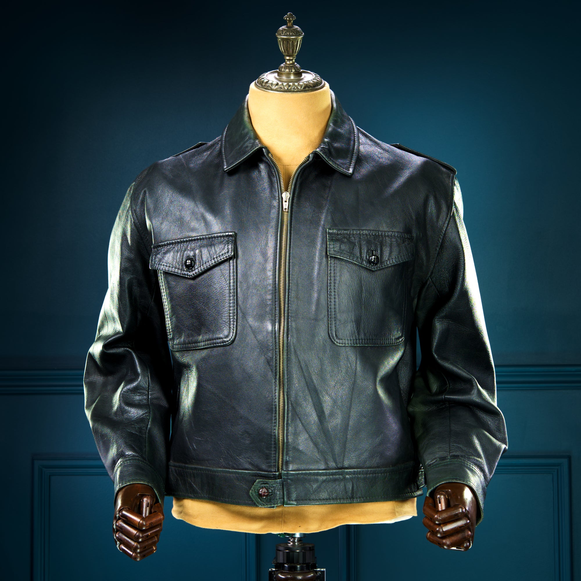 Vintage 1970s German Goatskin Biker Black Moto Battle Blouse Leather Jacket “L"