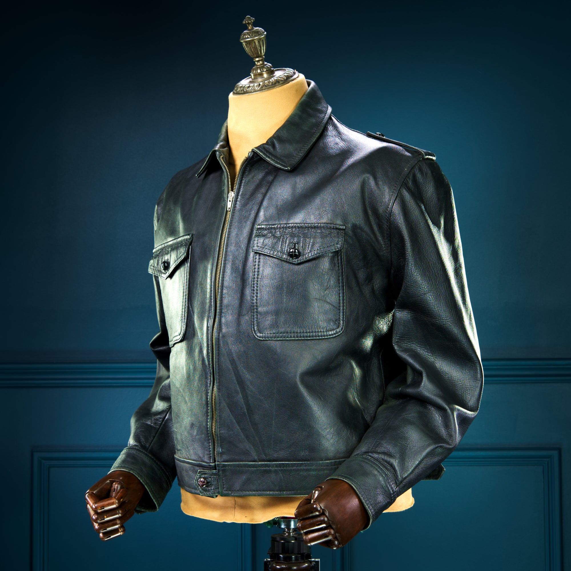 Vintage 1970s German Goatskin Biker Black Moto Battle Blouse Leather Jacket “L"