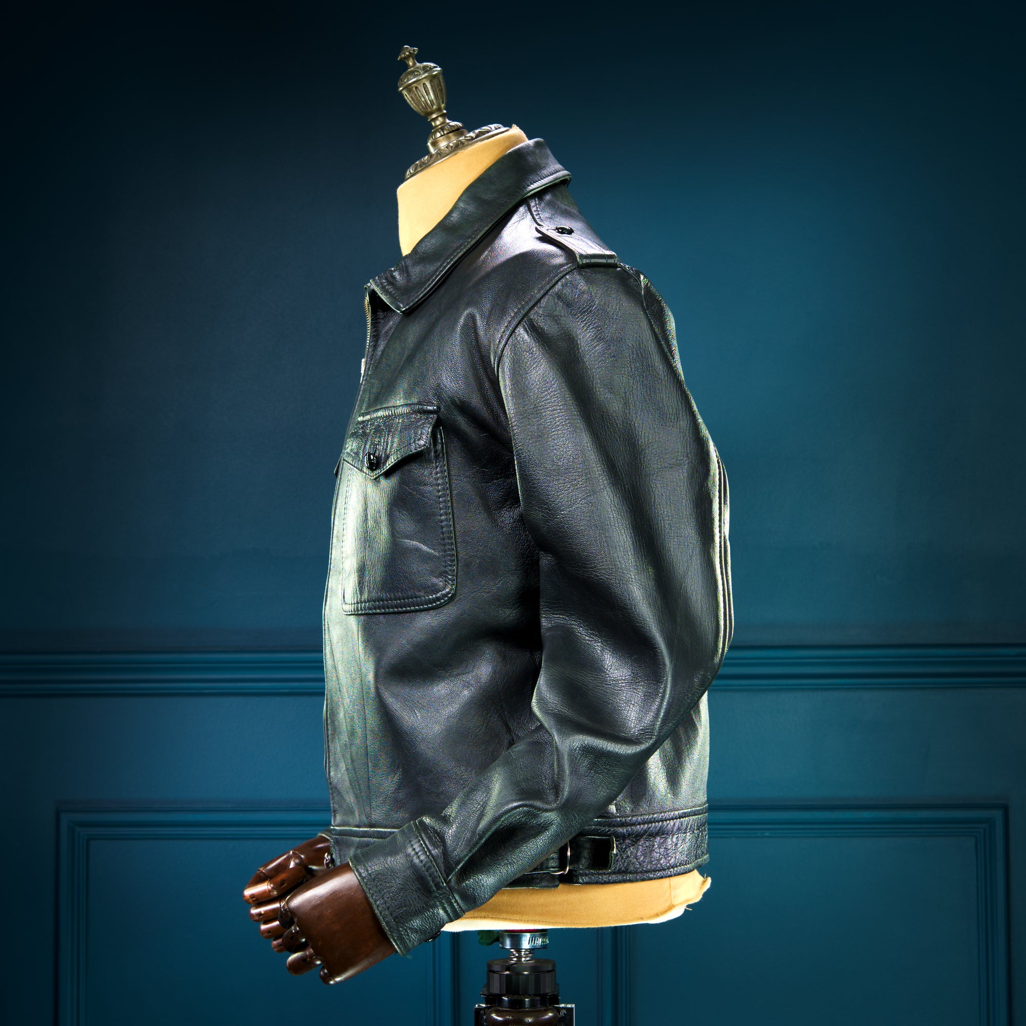 Vintage 1970s German Goatskin Biker Black Moto Battle Blouse Leather Jacket “L"