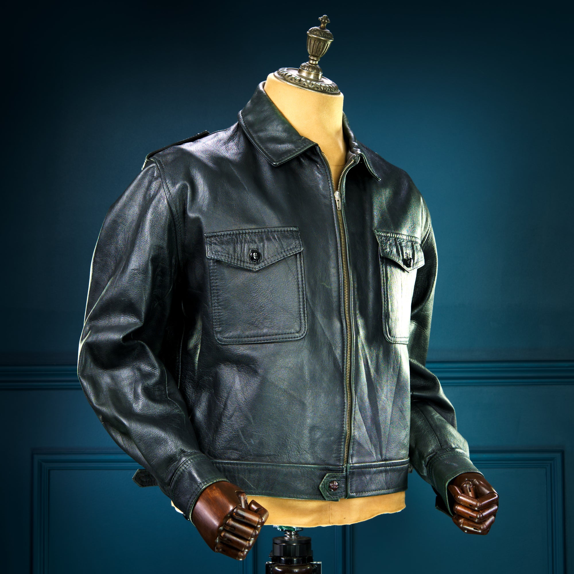 Vintage 1970s German Goatskin Biker Black Moto Battle Blouse Leather Jacket “L"