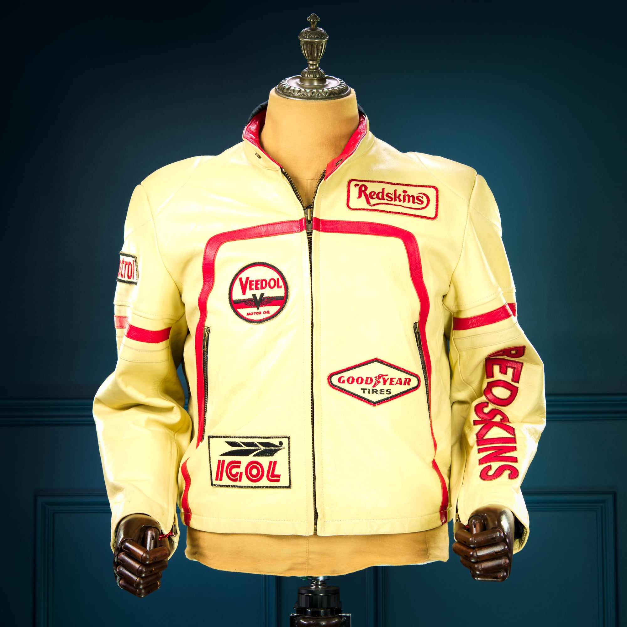 Vintage 90s French Limited Edition Indy 500 Cafe Racer Biker Leather Jacket “M”