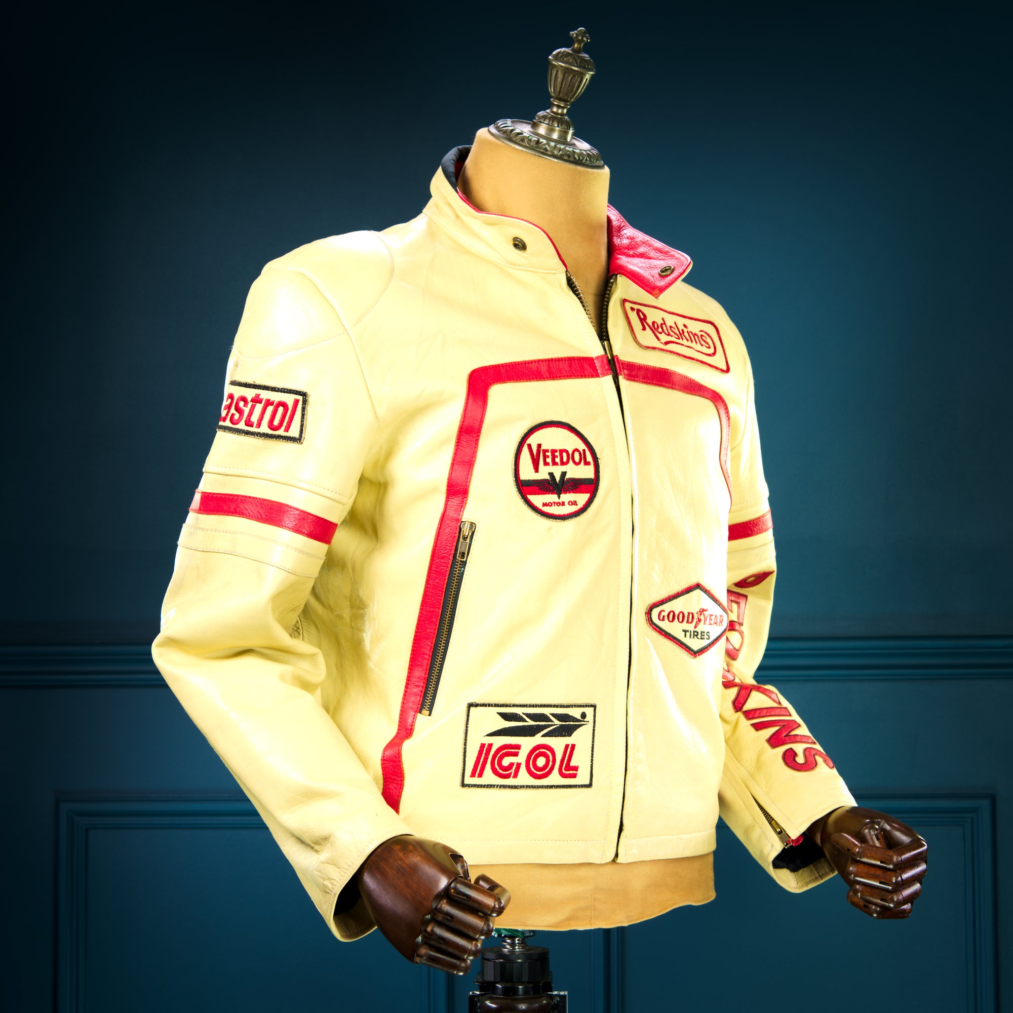 Vintage 90s French Limited Edition Indy 500 Cafe Racer Biker Leather Jacket “M”