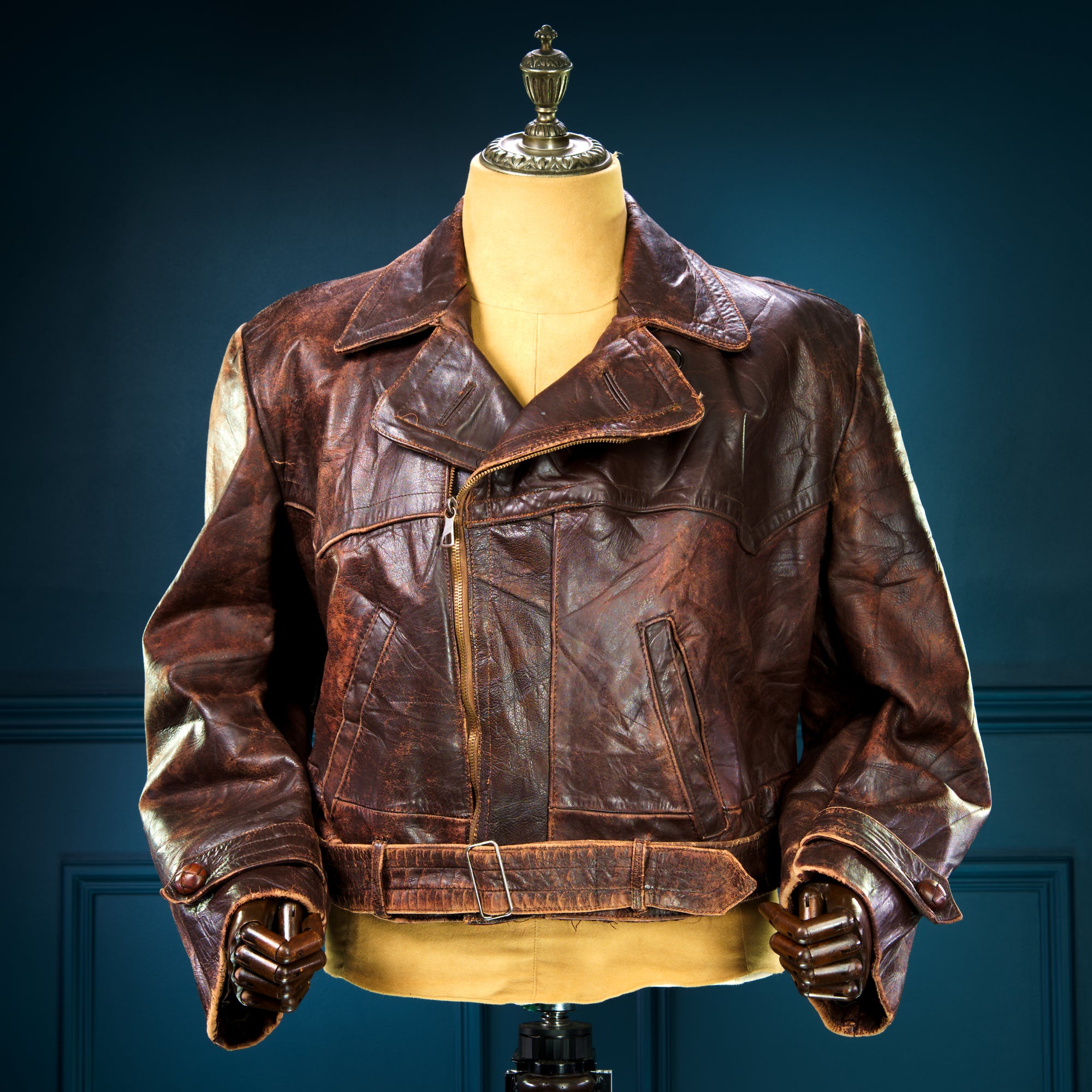 Vintage 1940s WW2 German Horsehide Modified Trenchcoat Biker Leather Jacket “M"