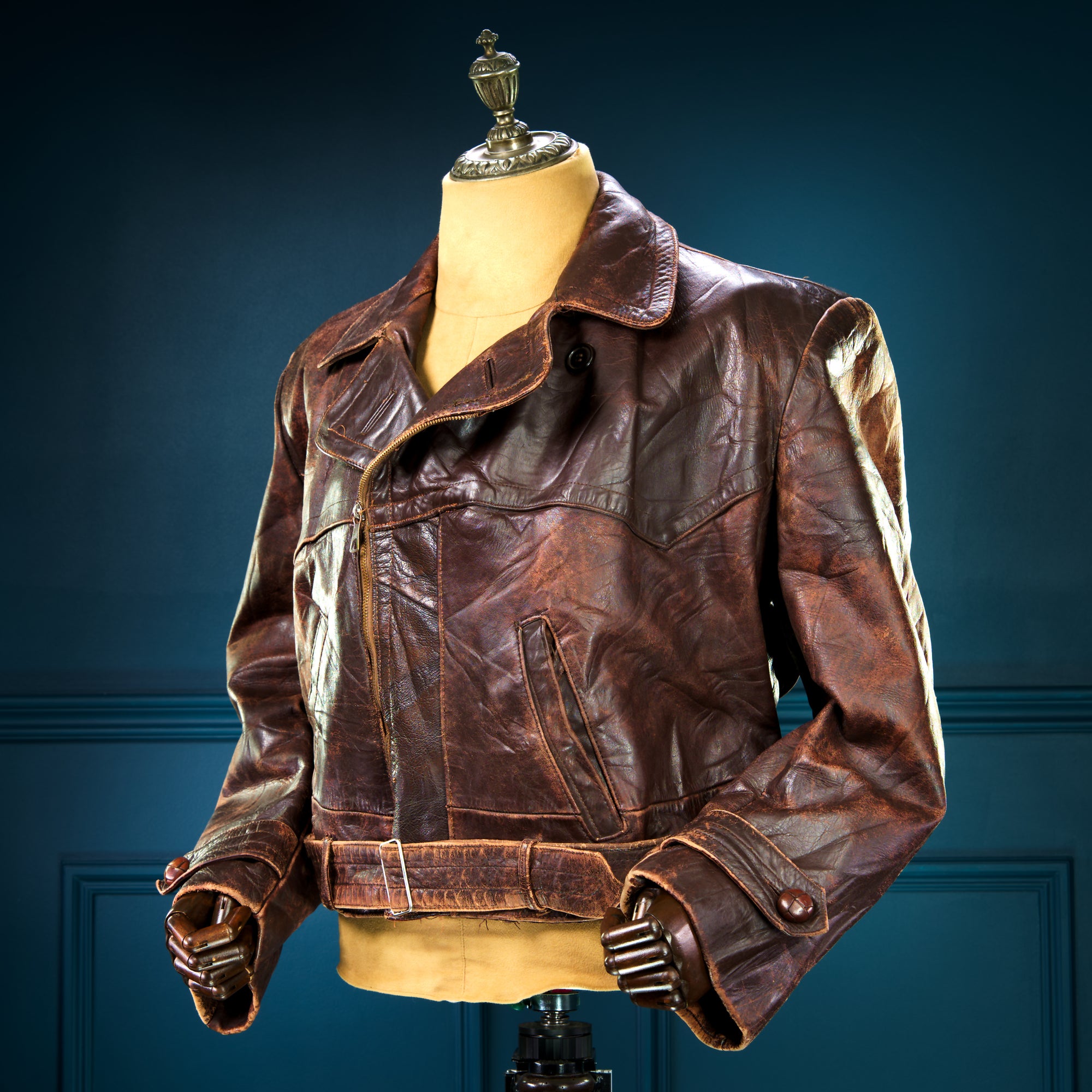 Vintage 1940s WW2 German Horsehide Modified Trenchcoat Biker Leather Jacket “M"