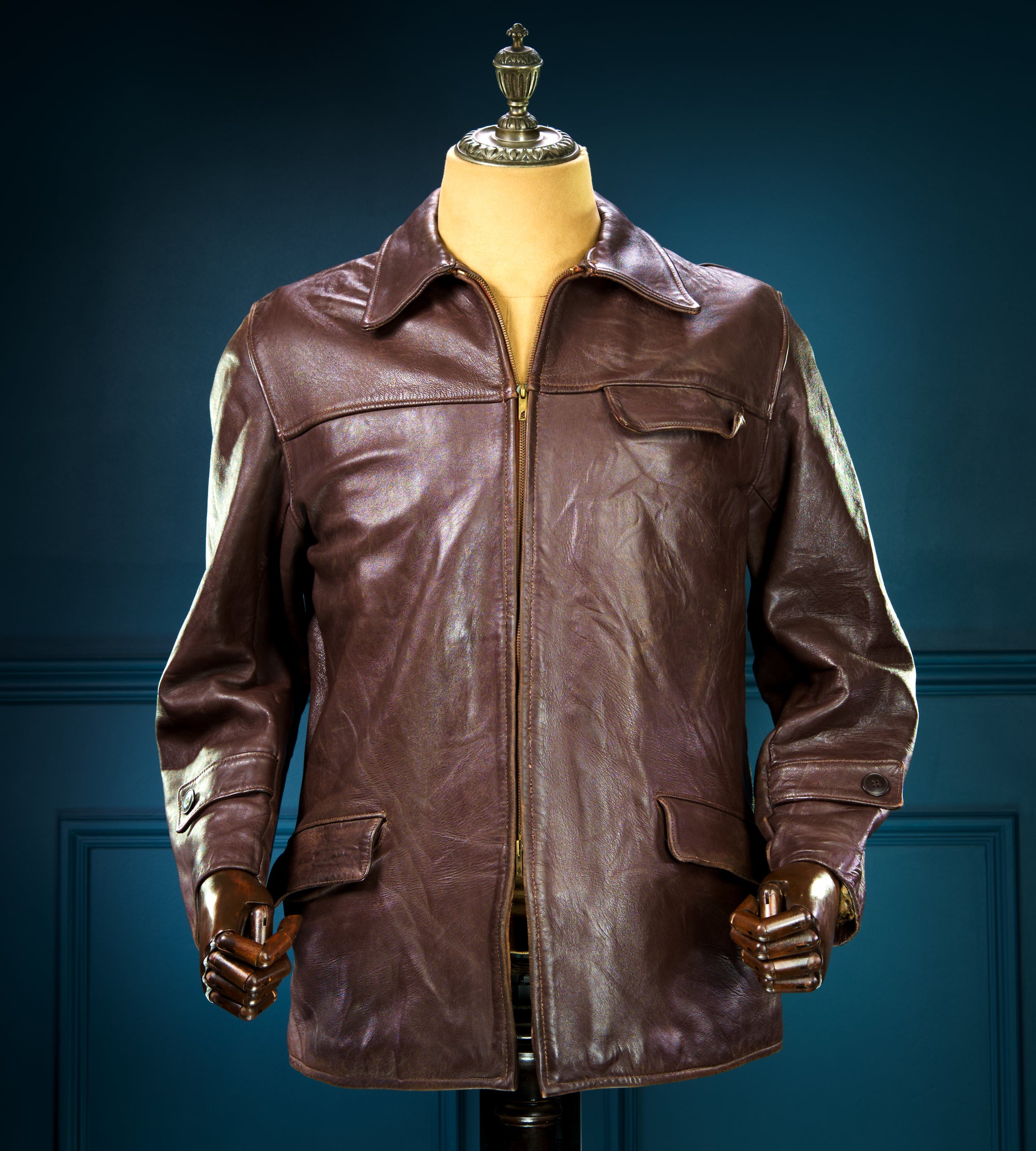 Vintage 1950s French Brown Lambskin Biker Worker Motorcycle Leather Jacket “M”