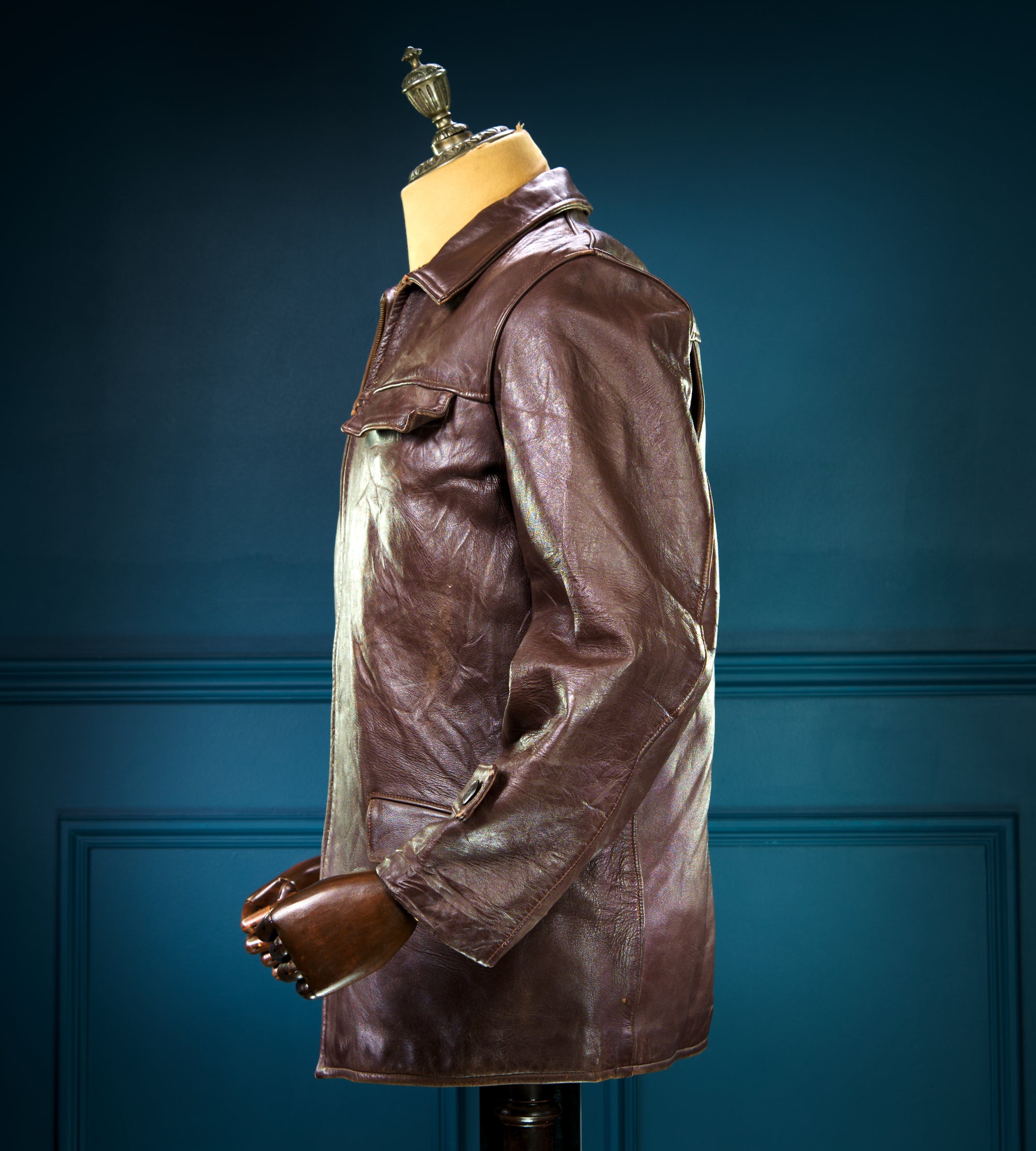 Vintage 1950s French Brown Lambskin Biker Worker Motorcycle Leather Jacket “M”