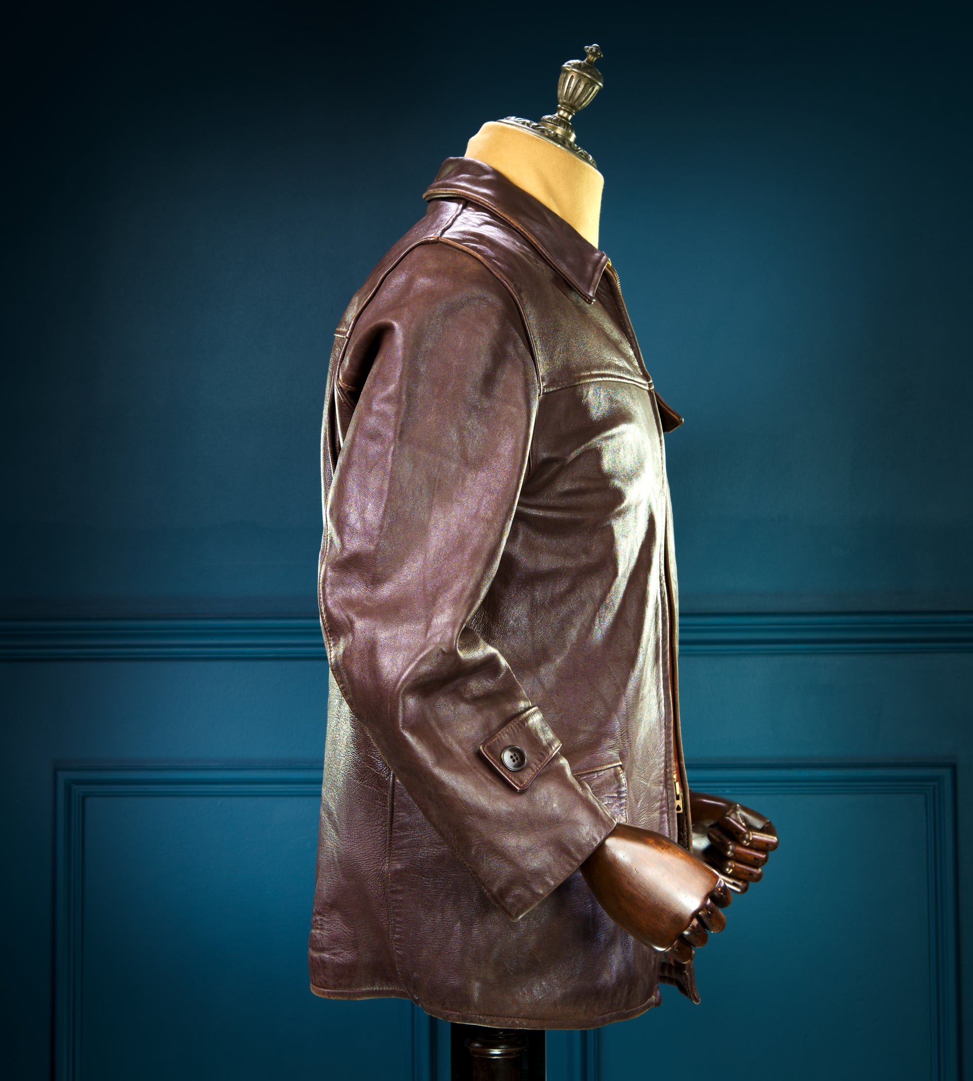 Vintage 1950s French Brown Lambskin Biker Worker Motorcycle Leather Jacket “M”