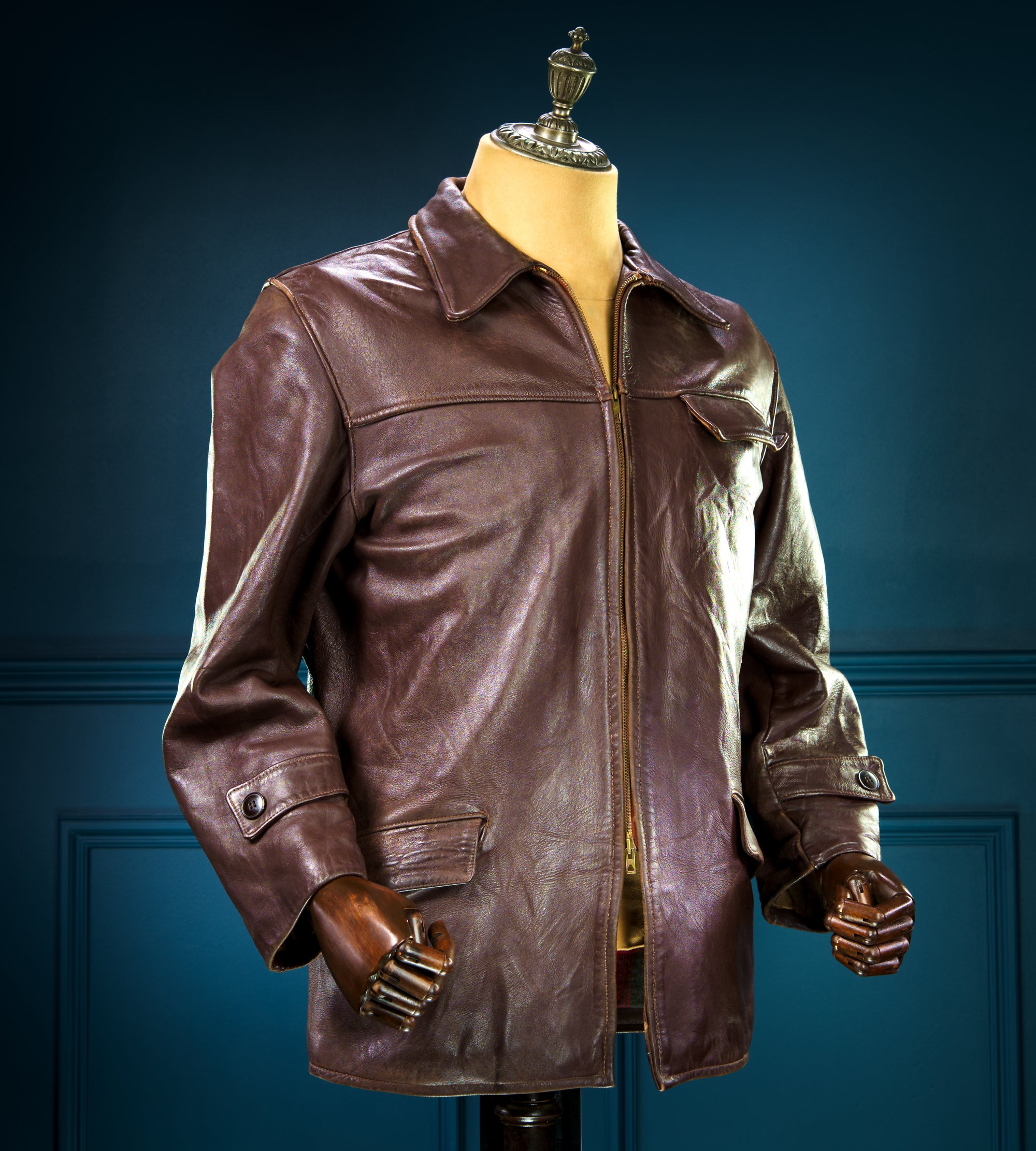 Vintage 1950s French Brown Lambskin Biker Worker Motorcycle Leather Jacket “M”