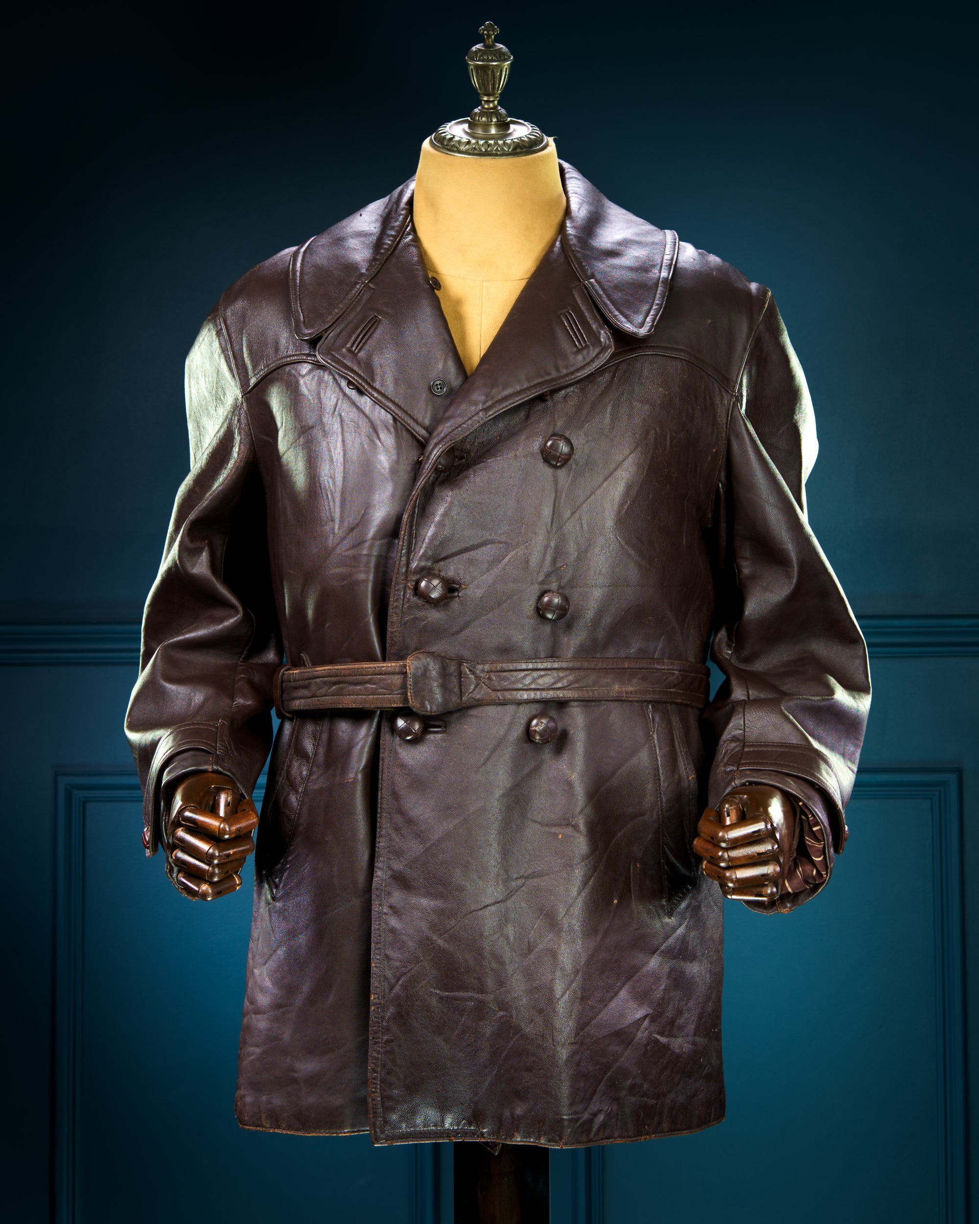 Vintage 1950s French Sheepskin Barnstormer Car Coat Brown Leather Jacket “L”