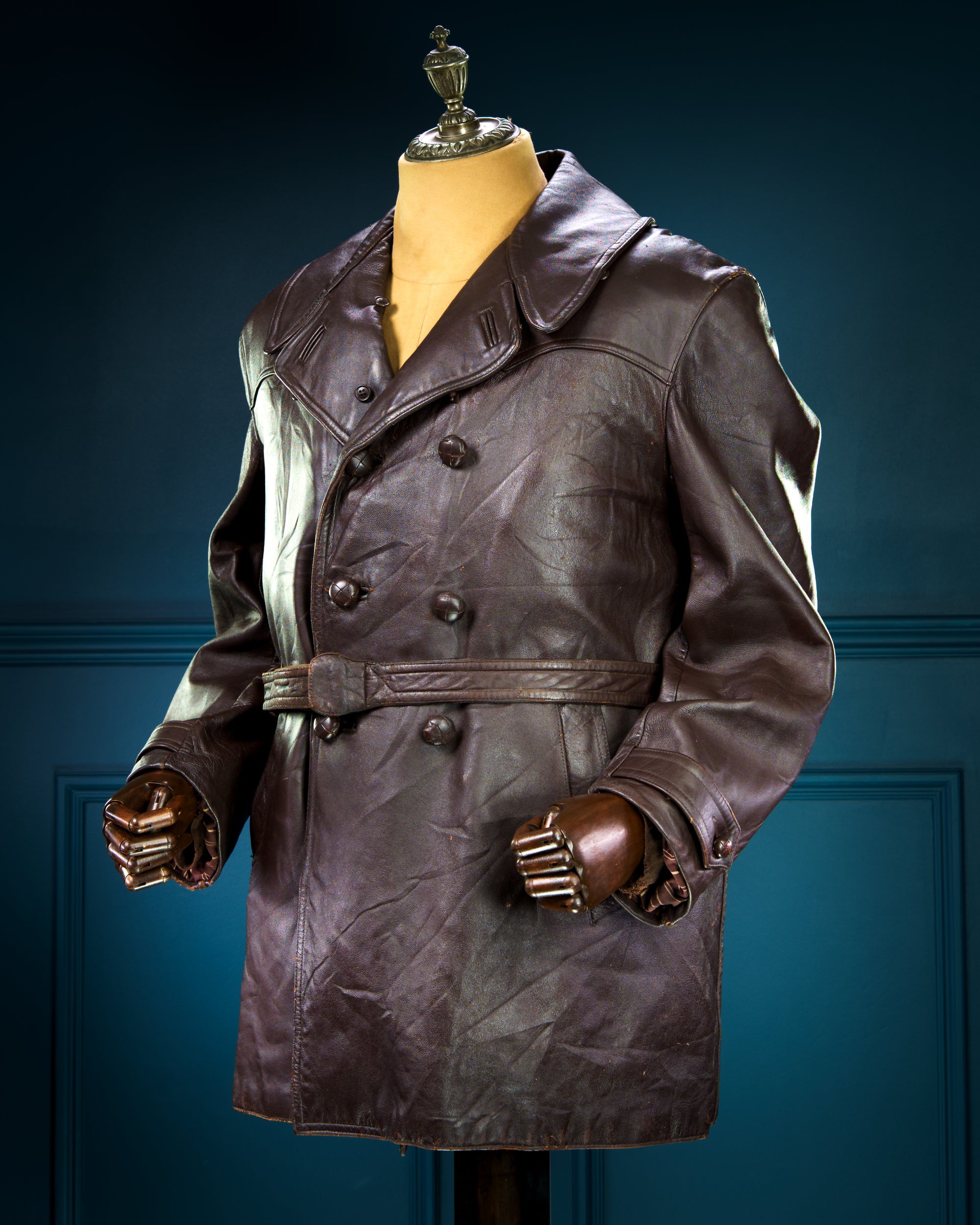 Vintage 1950s French Sheepskin Barnstormer Car Coat Brown Leather Jacket “L”