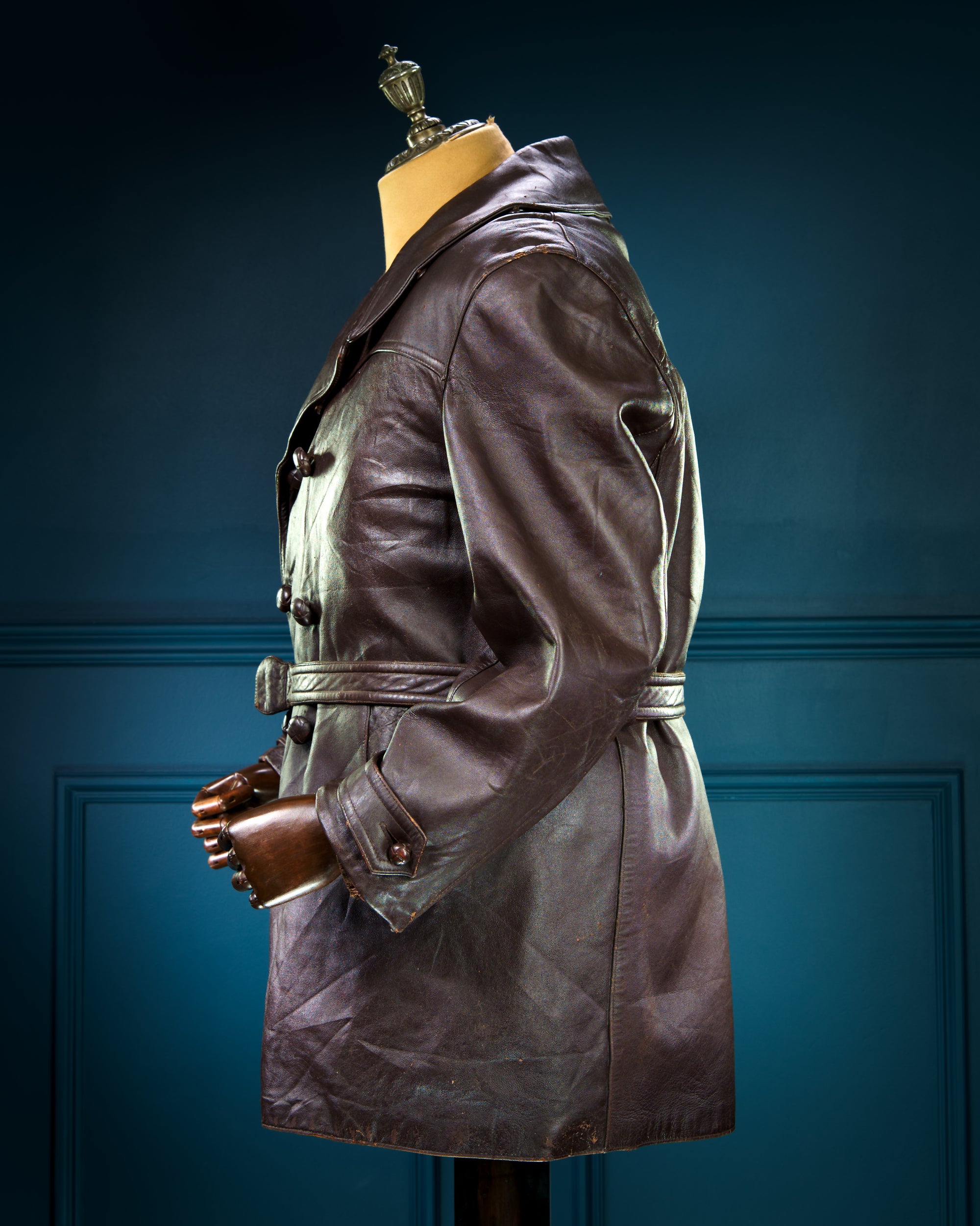 Vintage 1950s French Sheepskin Barnstormer Car Coat Brown Leather Jacket “L”