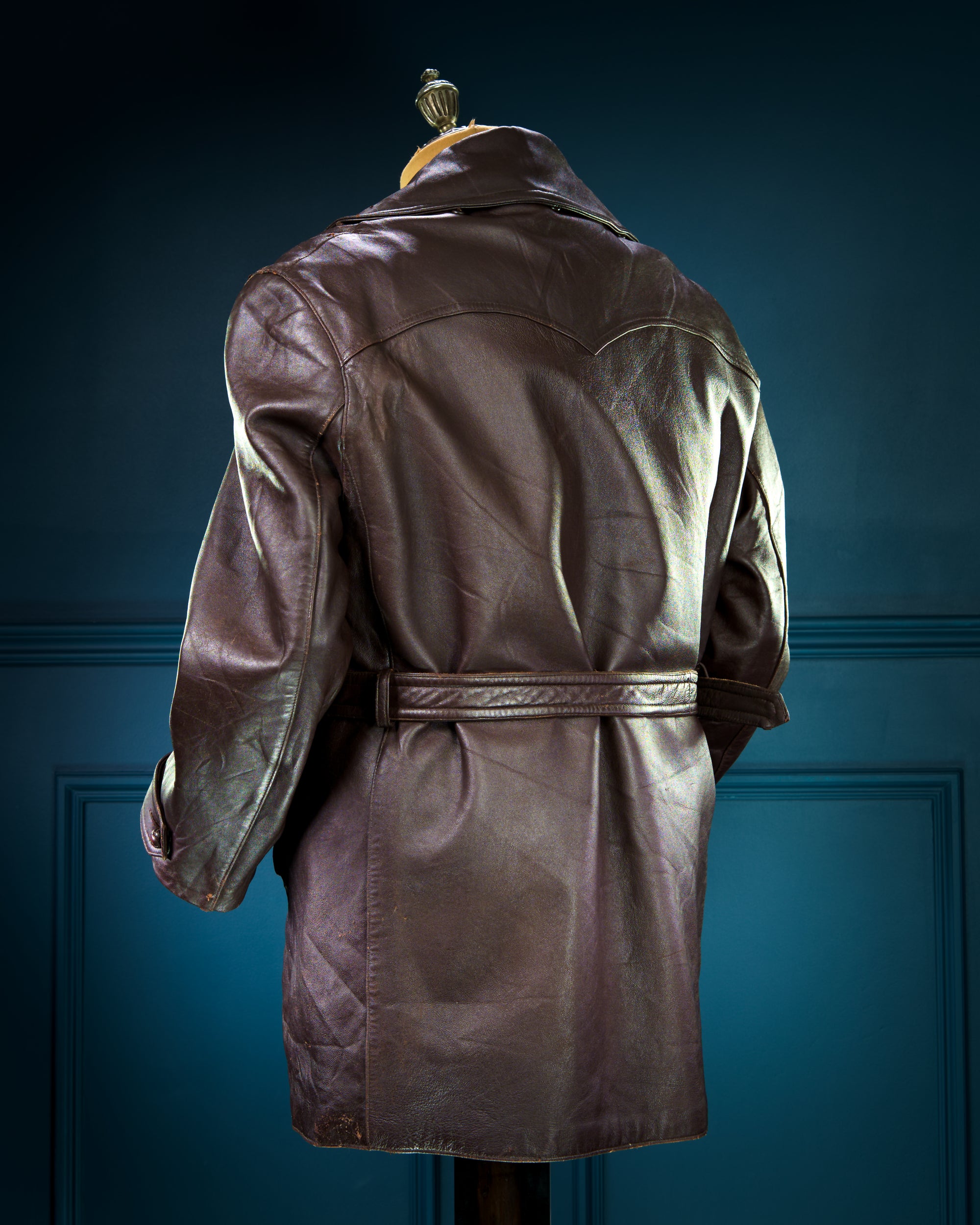 Vintage 1950s French Sheepskin Barnstormer Car Coat Brown Leather Jacket “L”