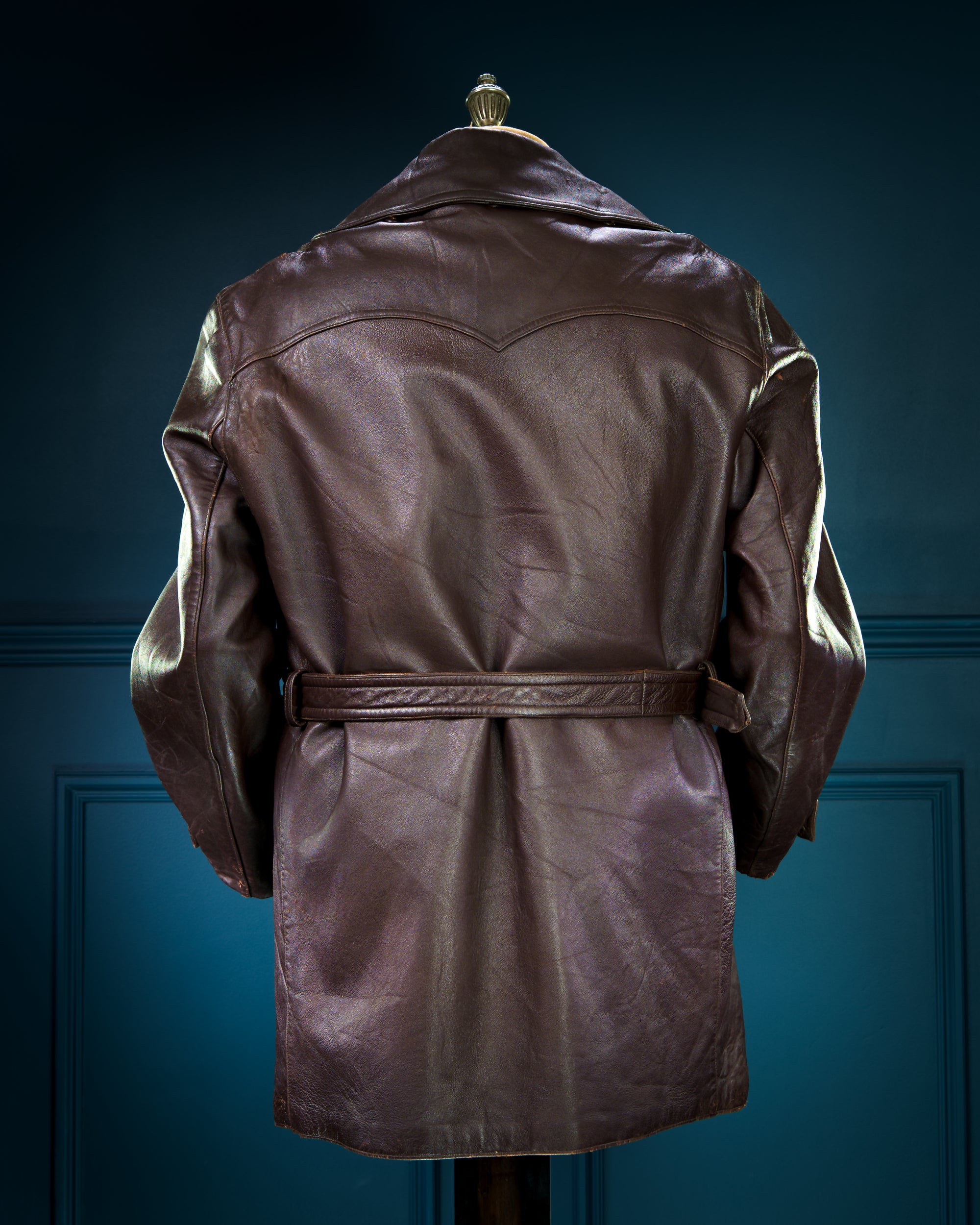 Vintage 1950s French Sheepskin Barnstormer Car Coat Brown Leather Jacket “L”