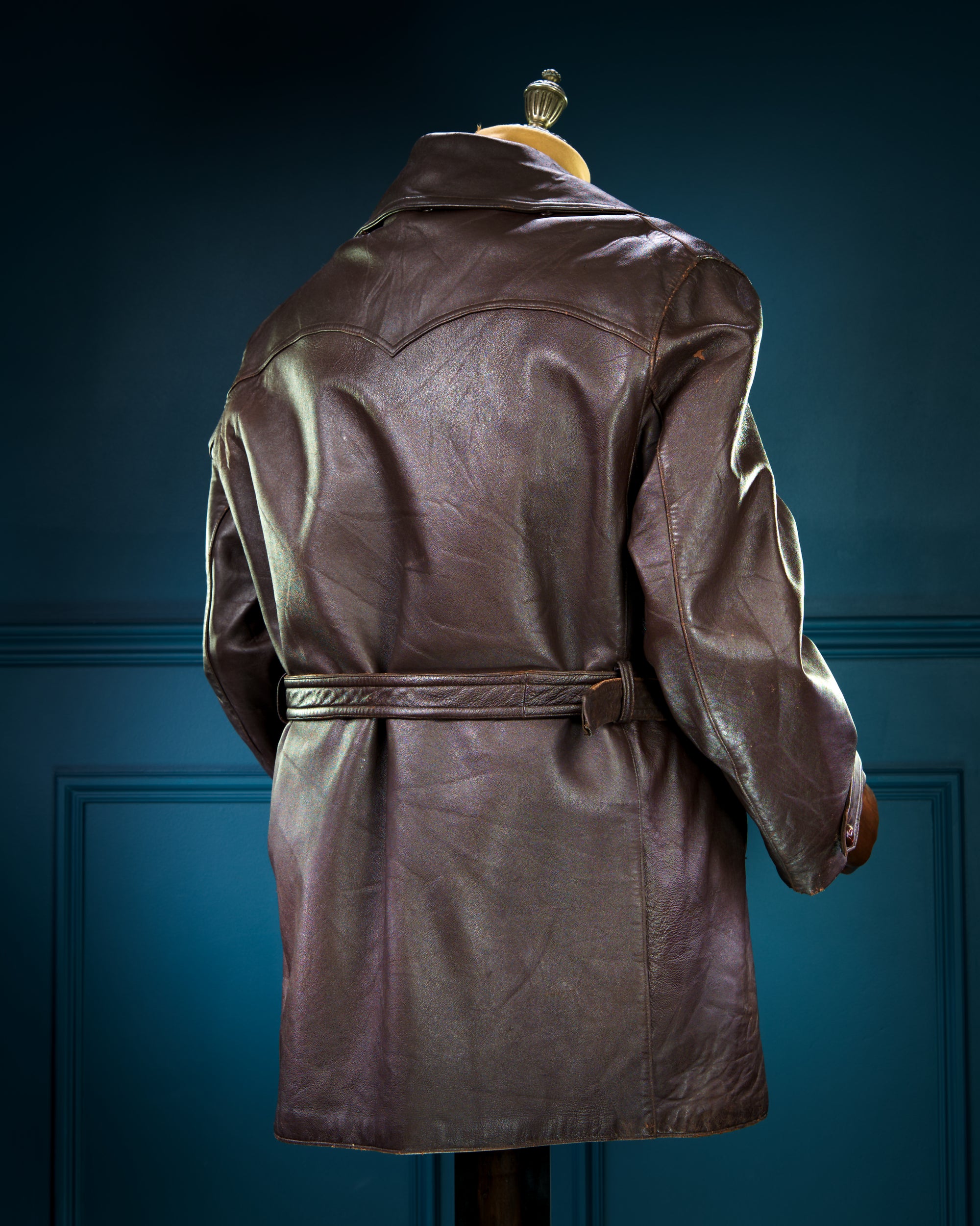 Vintage 1950s French Sheepskin Barnstormer Car Coat Brown Leather Jacket “L”