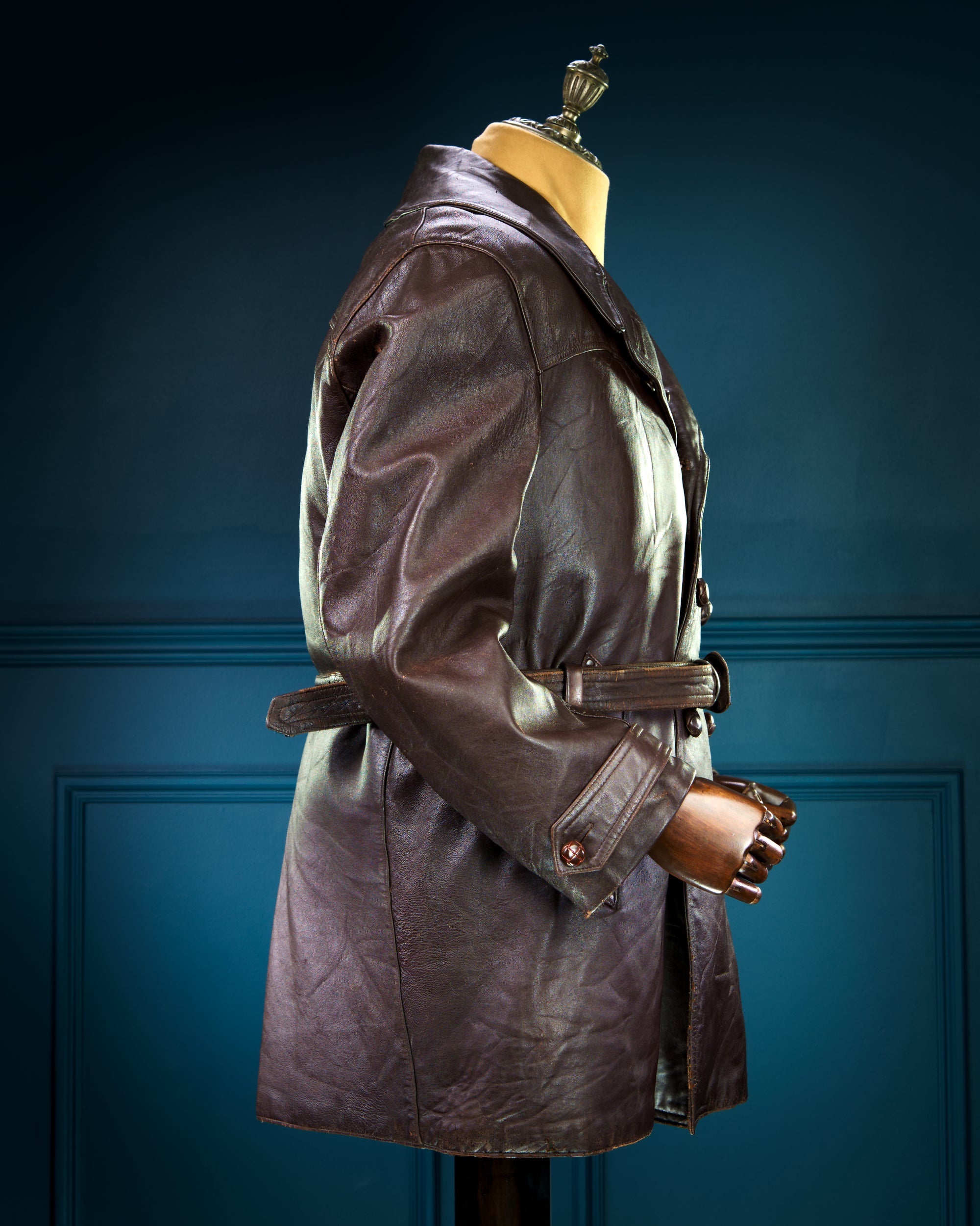 Vintage 1950s French Sheepskin Barnstormer Car Coat Brown Leather Jacket “L”