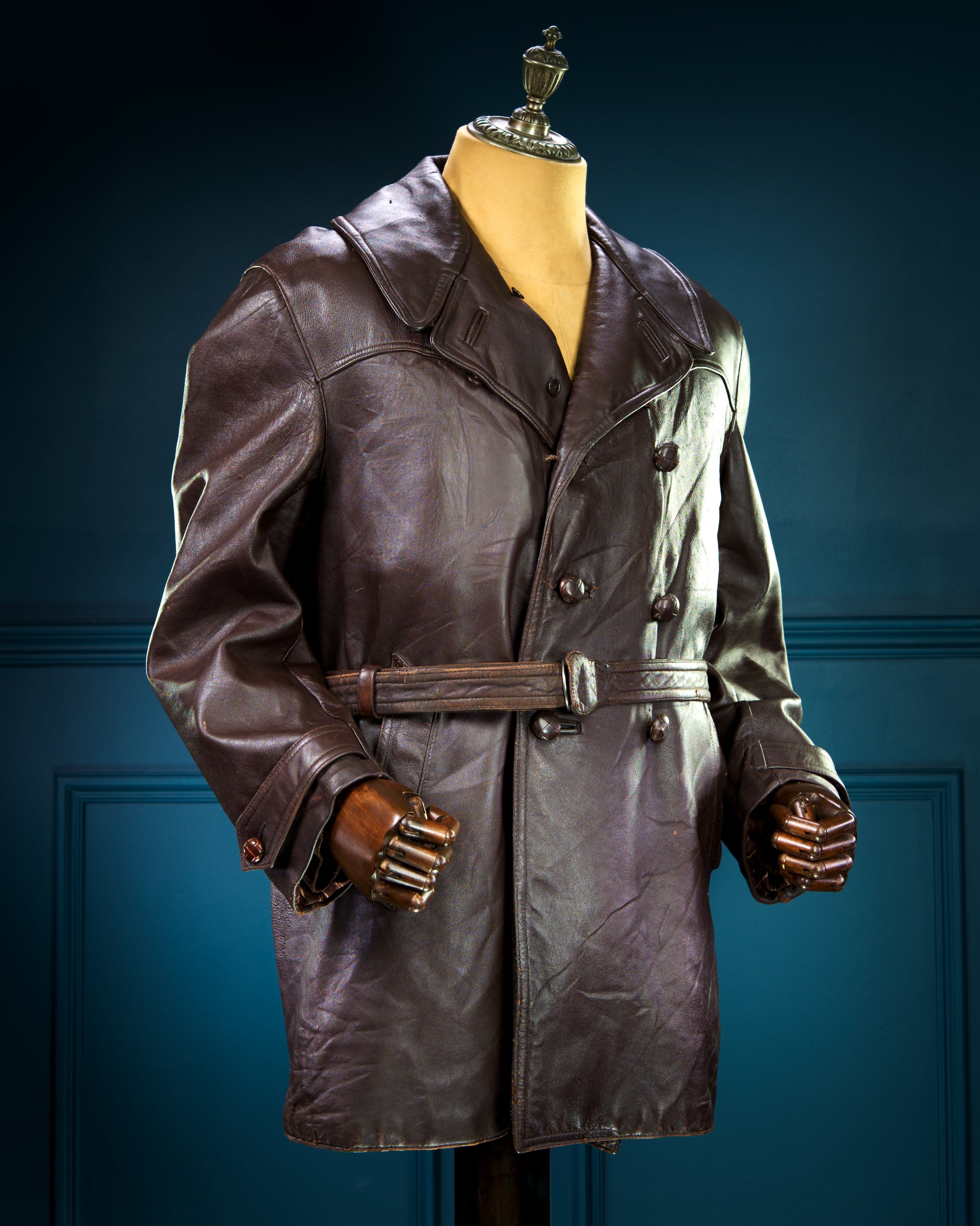 Vintage 1950s French Sheepskin Barnstormer Car Coat Brown Leather Jacket “L”