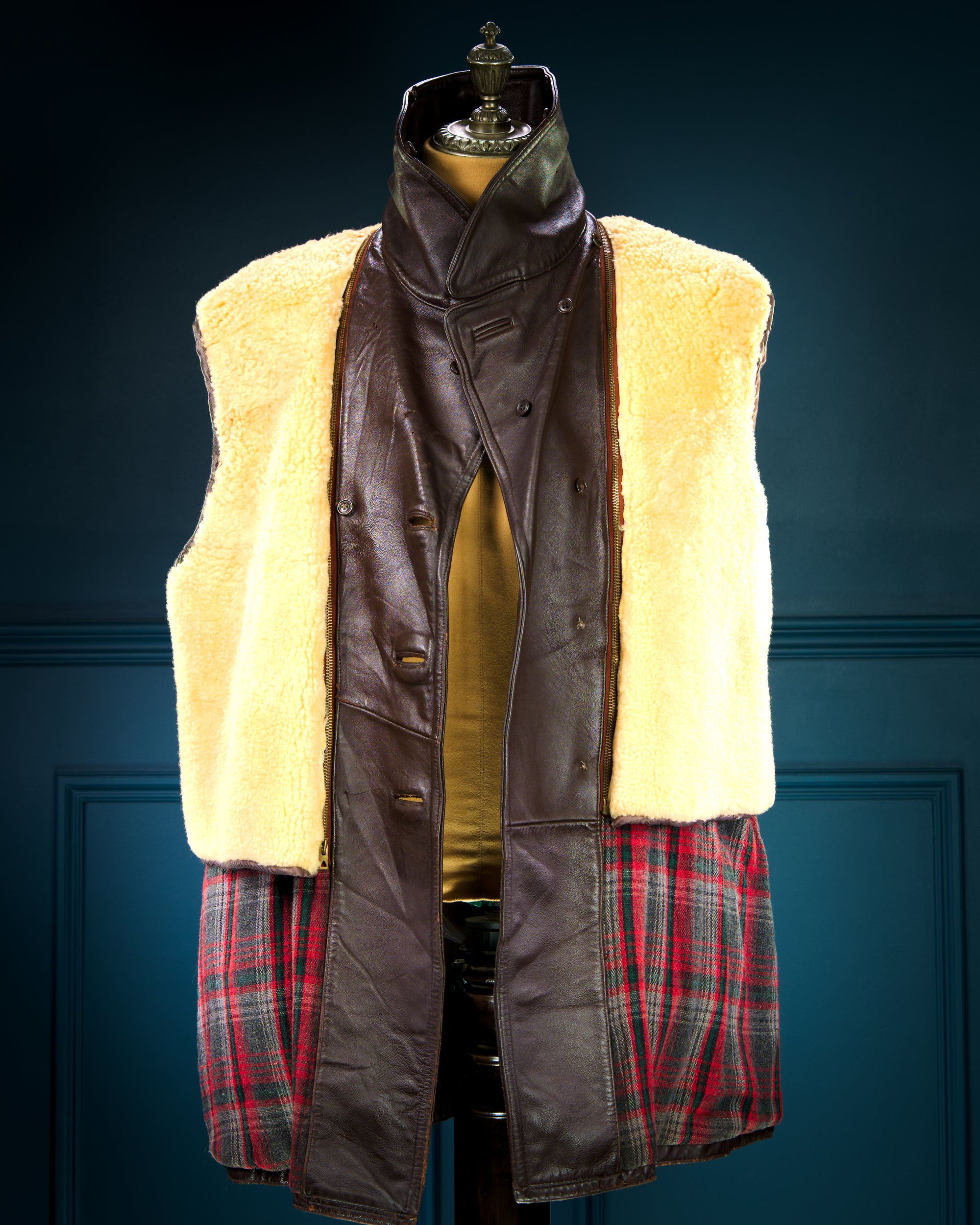 Vintage 1950s French Sheepskin Barnstormer Car Coat Brown Leather Jacket “L”