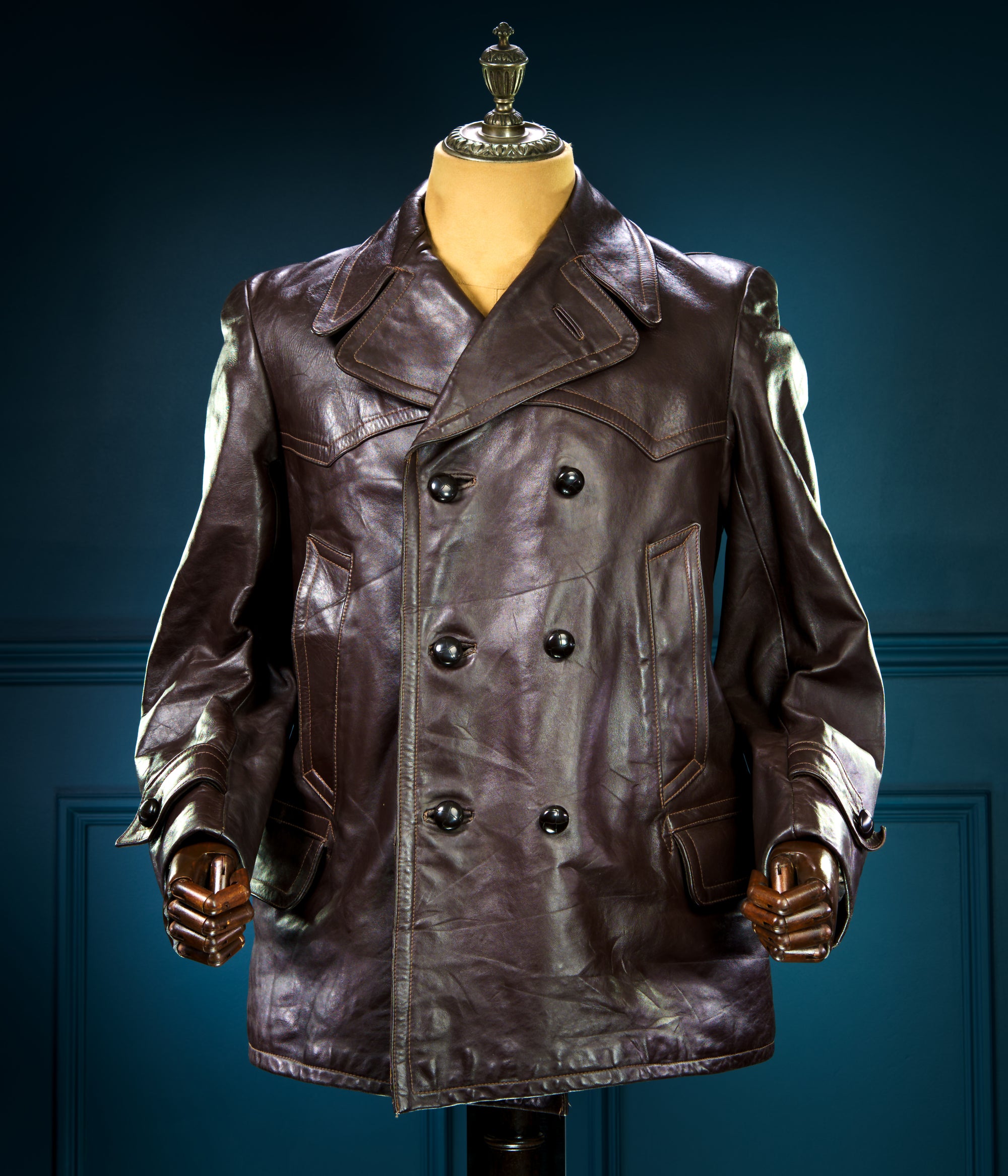 Vintage 1940s WW2 German Horsehide Peacoat Officer Rider Leather Jacket “M”