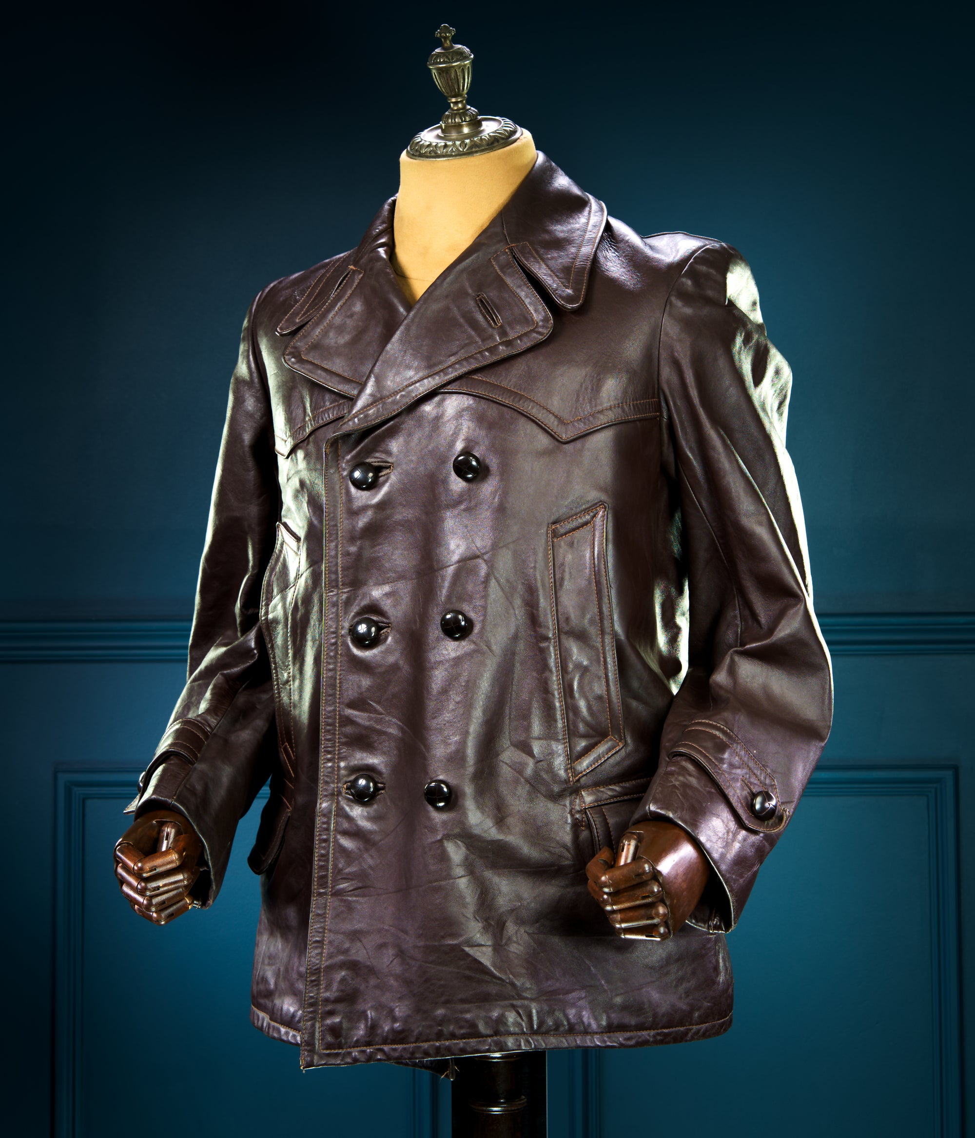 Vintage 1940s WW2 German Horsehide Peacoat Officer Rider Leather Jacket “M”