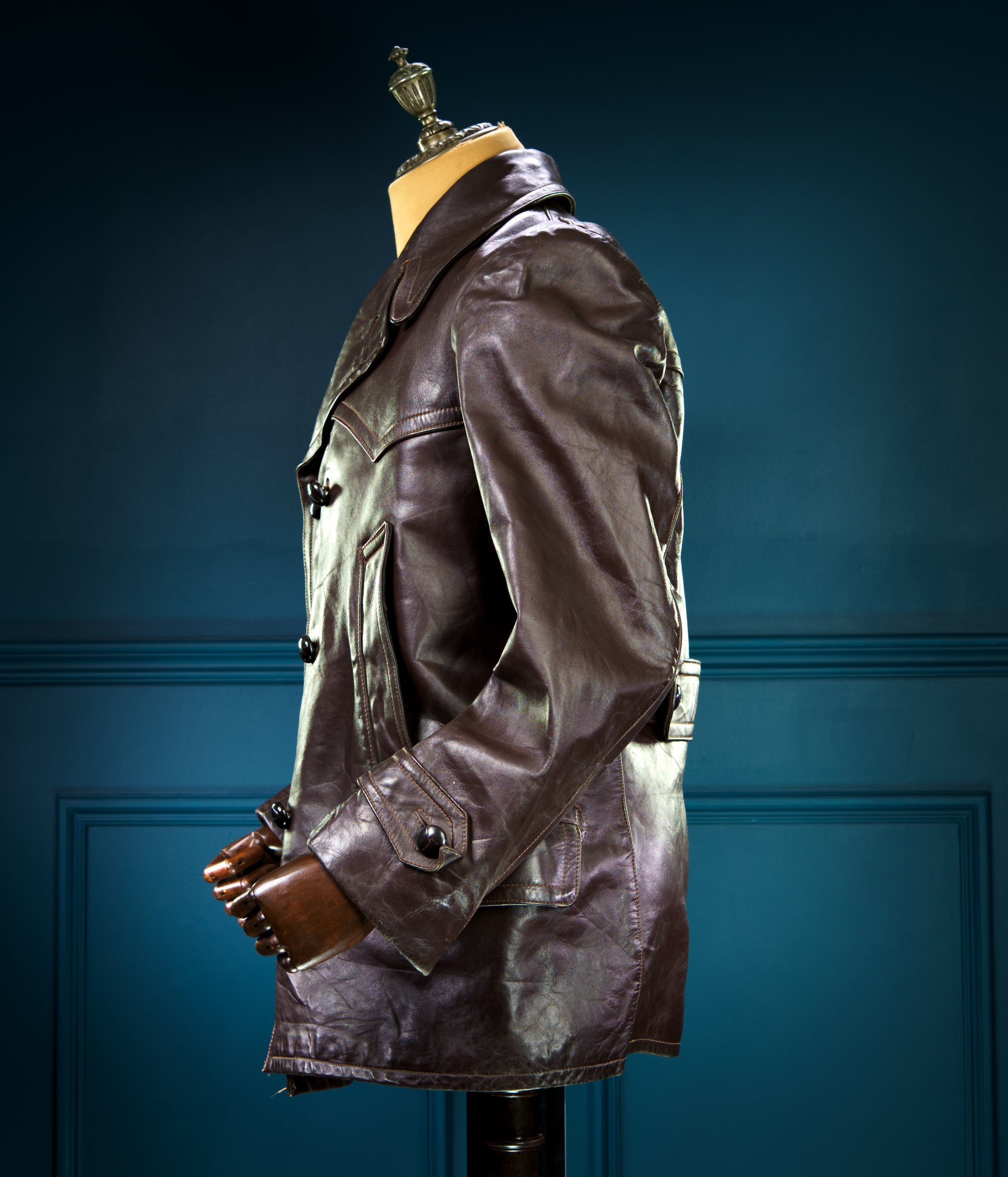 Vintage 1940s WW2 German Horsehide Peacoat Officer Rider Leather Jacket “M”