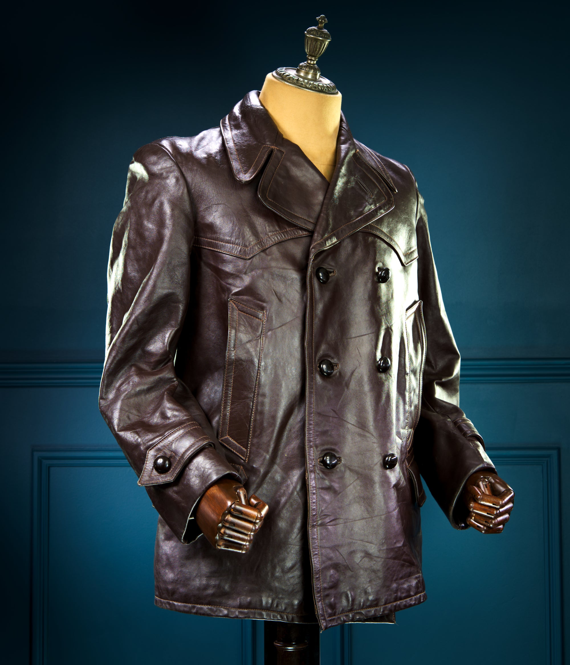 Vintage 1940s WW2 German Horsehide Peacoat Officer Rider Leather Jacket “M”