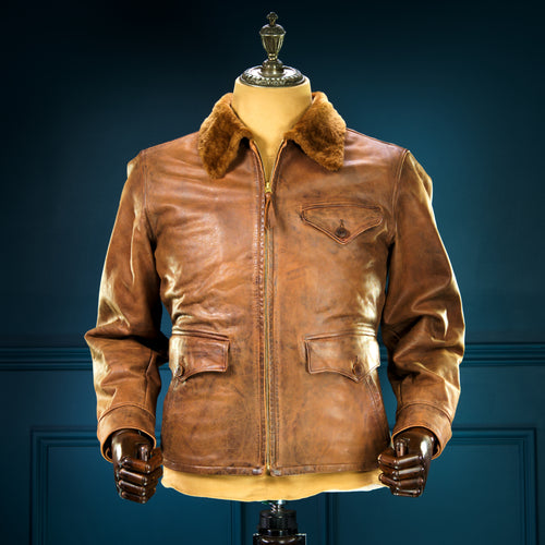 Double RRL Ralph Lauren Shearling Collar Newsboy 30s-Style Leather Jacket “M”