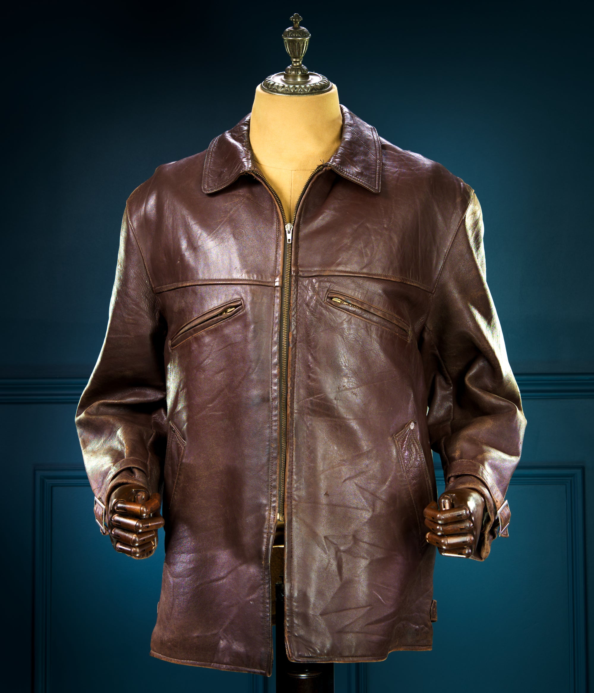 Vintage 1950s Cold War French Sheepskin Worker Biker Rider Leather Jacket “L”