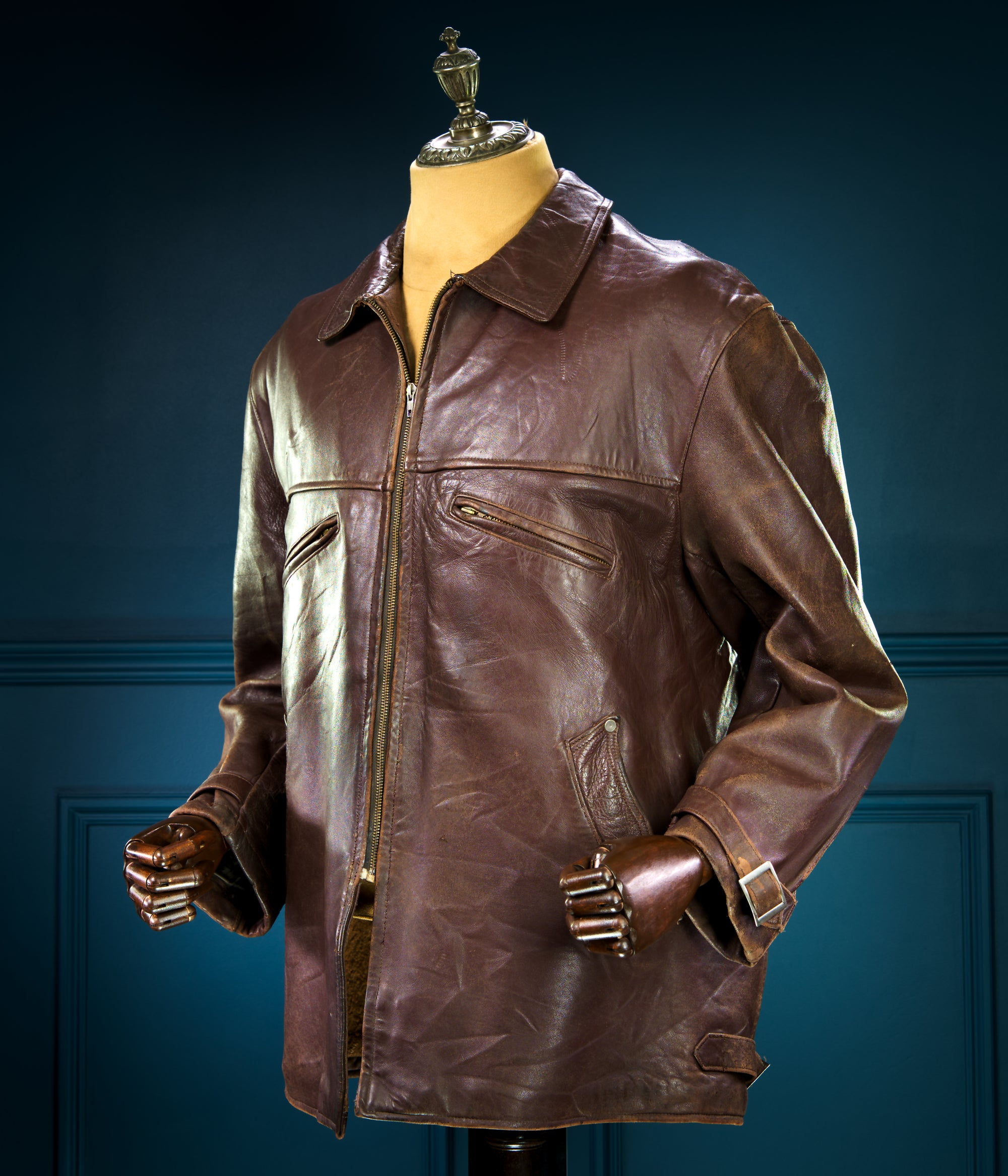 Vintage 1950s Cold War French Sheepskin Worker Biker Rider Leather Jacket “L”