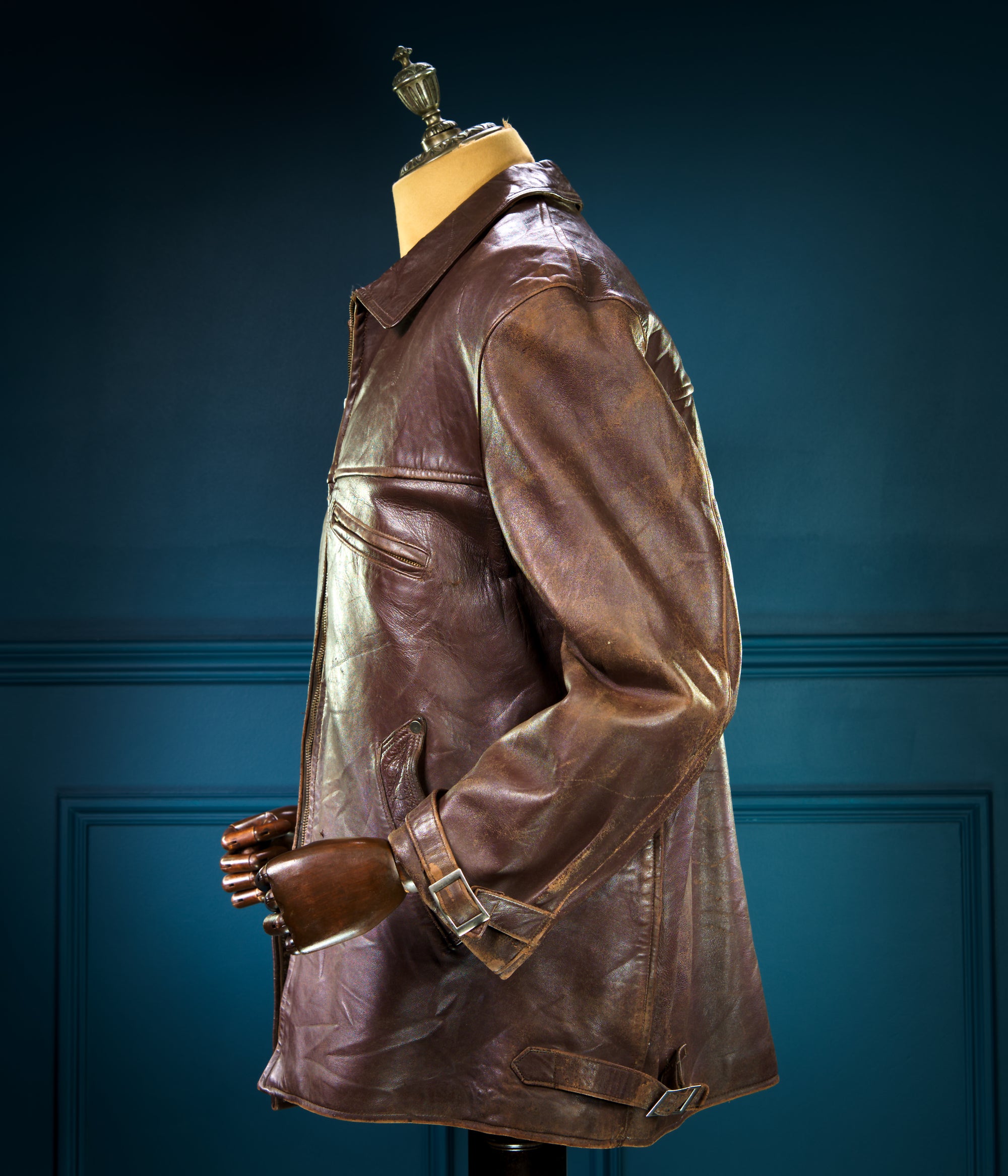 Vintage 1950s Cold War French Sheepskin Worker Biker Rider Leather Jacket “L”