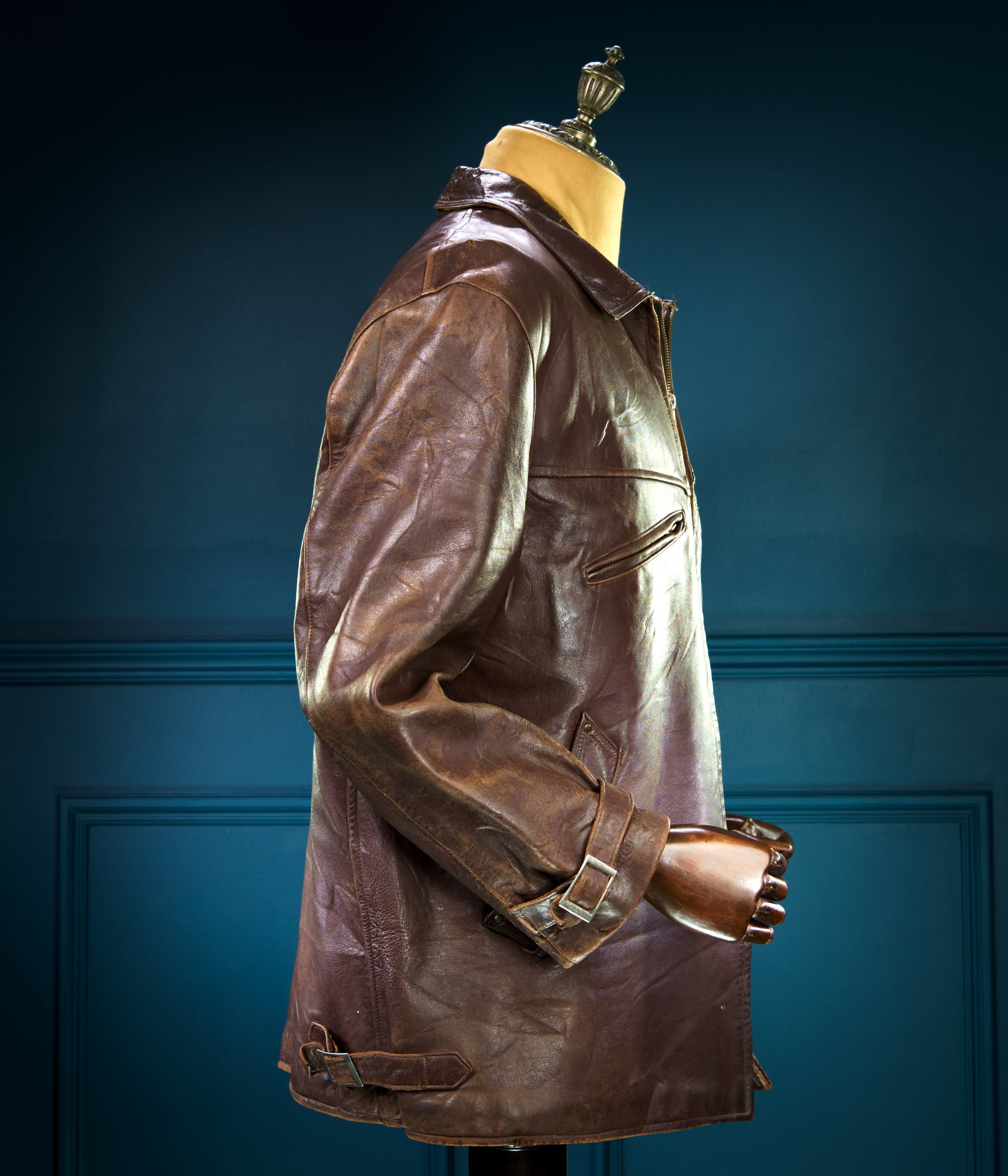 Vintage 1950s Cold War French Sheepskin Worker Biker Rider Leather Jacket “L”