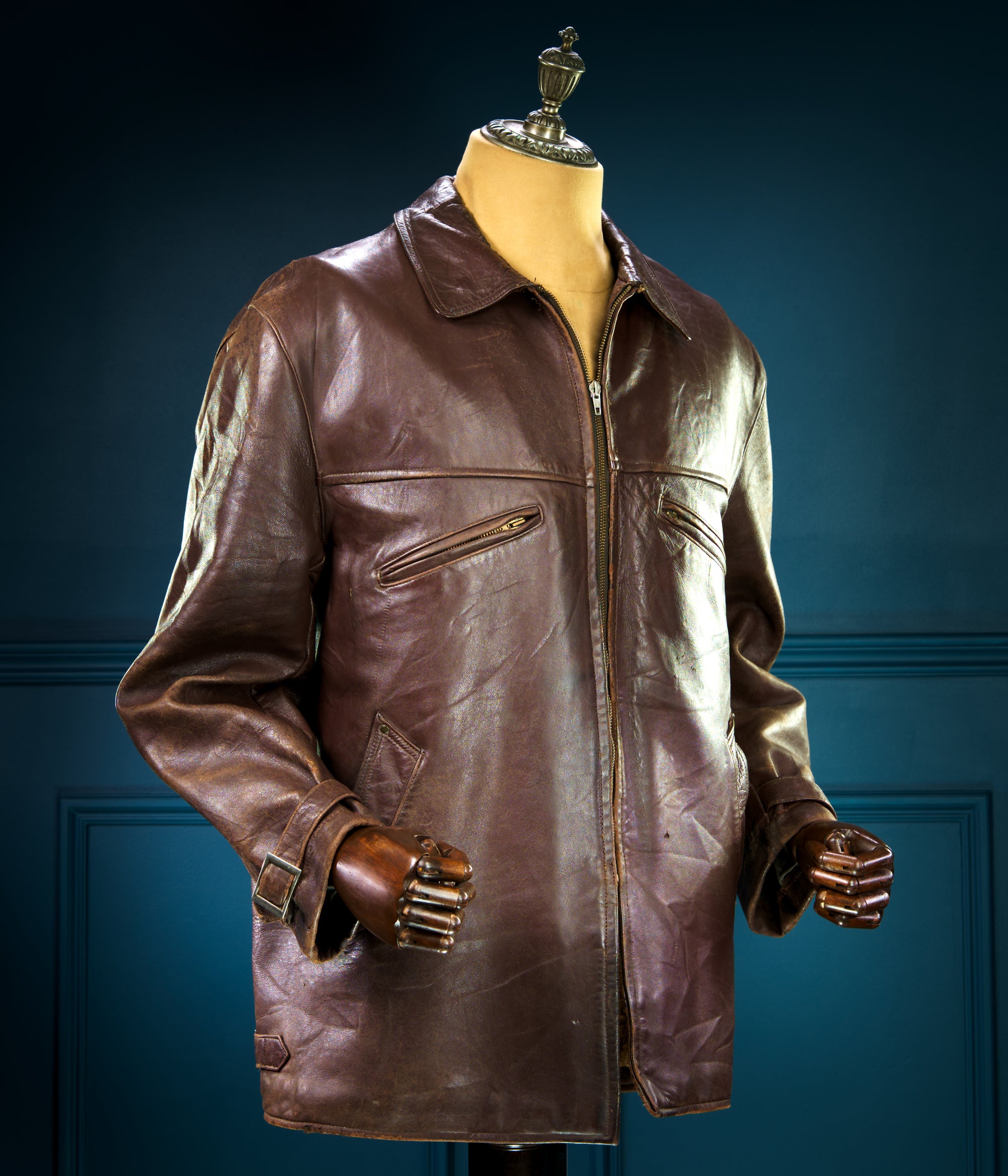 Vintage 1950s Cold War French Sheepskin Worker Biker Rider Leather Jacket “L”