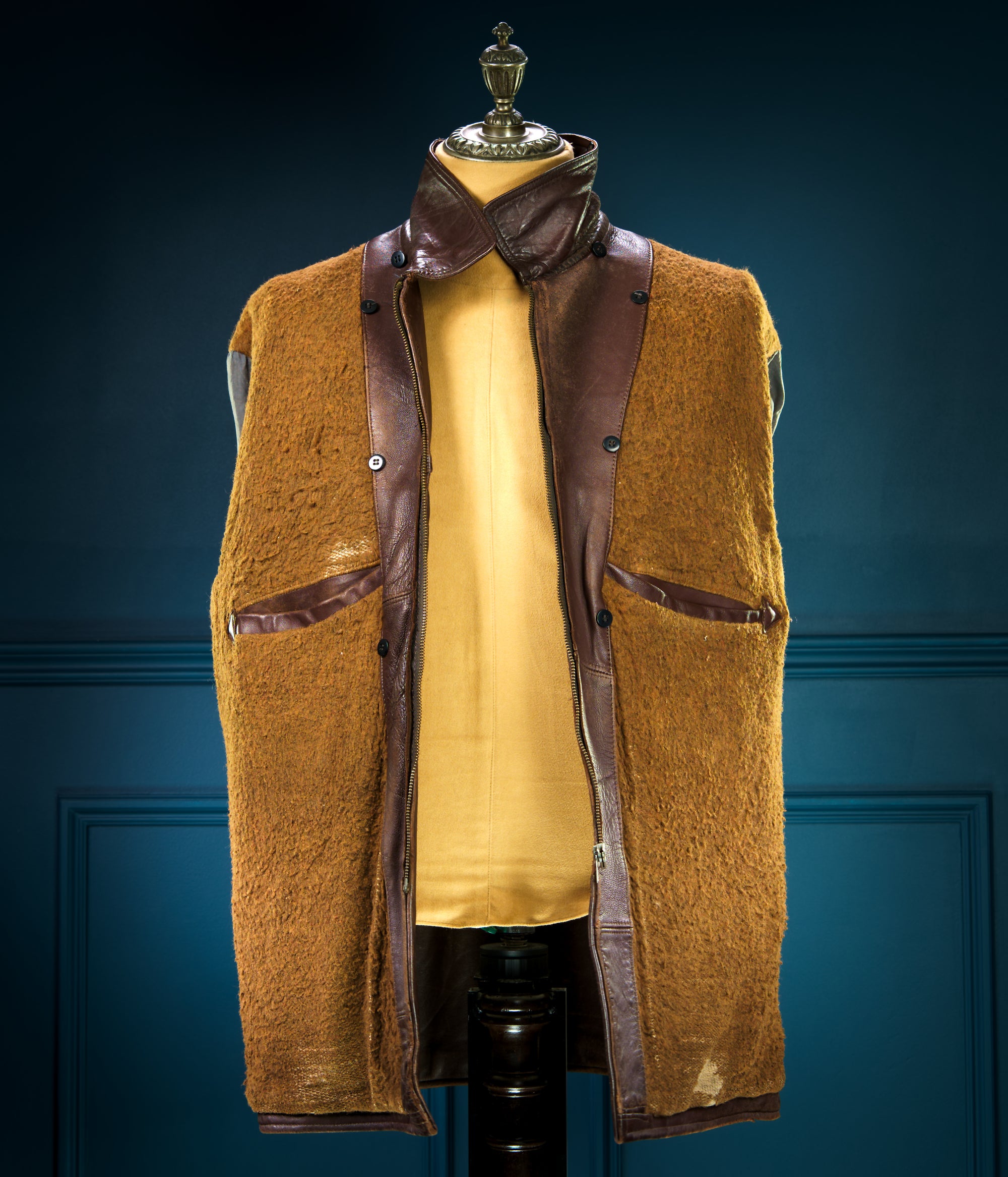 Vintage 1950s Cold War French Sheepskin Worker Biker Rider Leather Jacket “L”