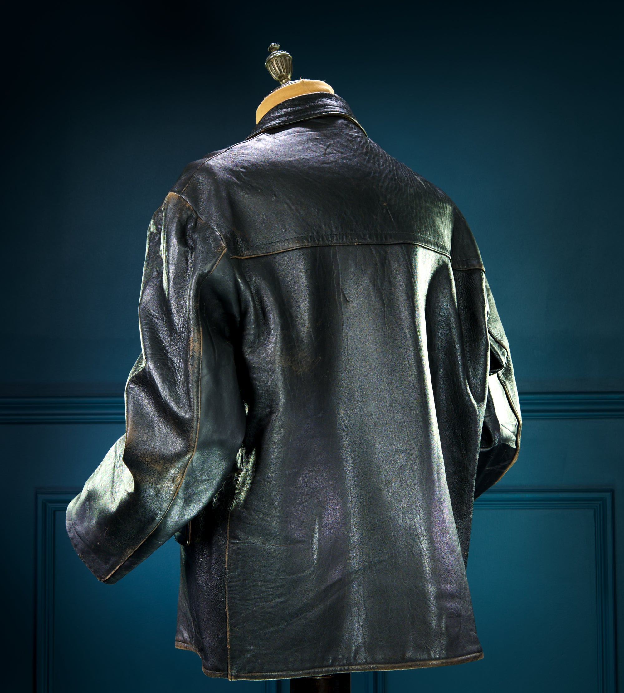 Vintage 1940s German Sheepskin Cold War Biker Worker Rider Leather Jacket “XL”