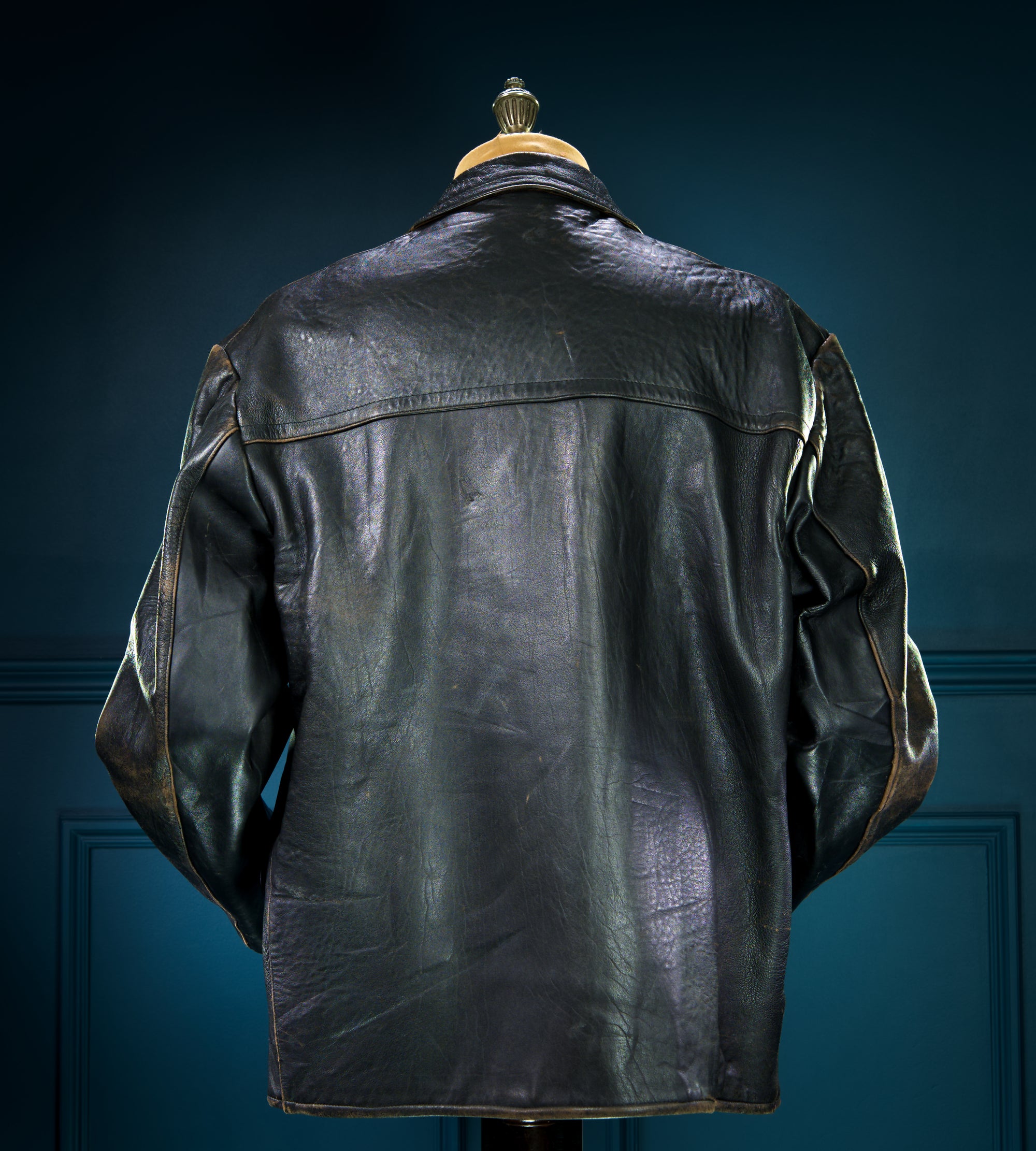 Vintage 1940s German Sheepskin Cold War Biker Worker Rider Leather Jacket “XL”