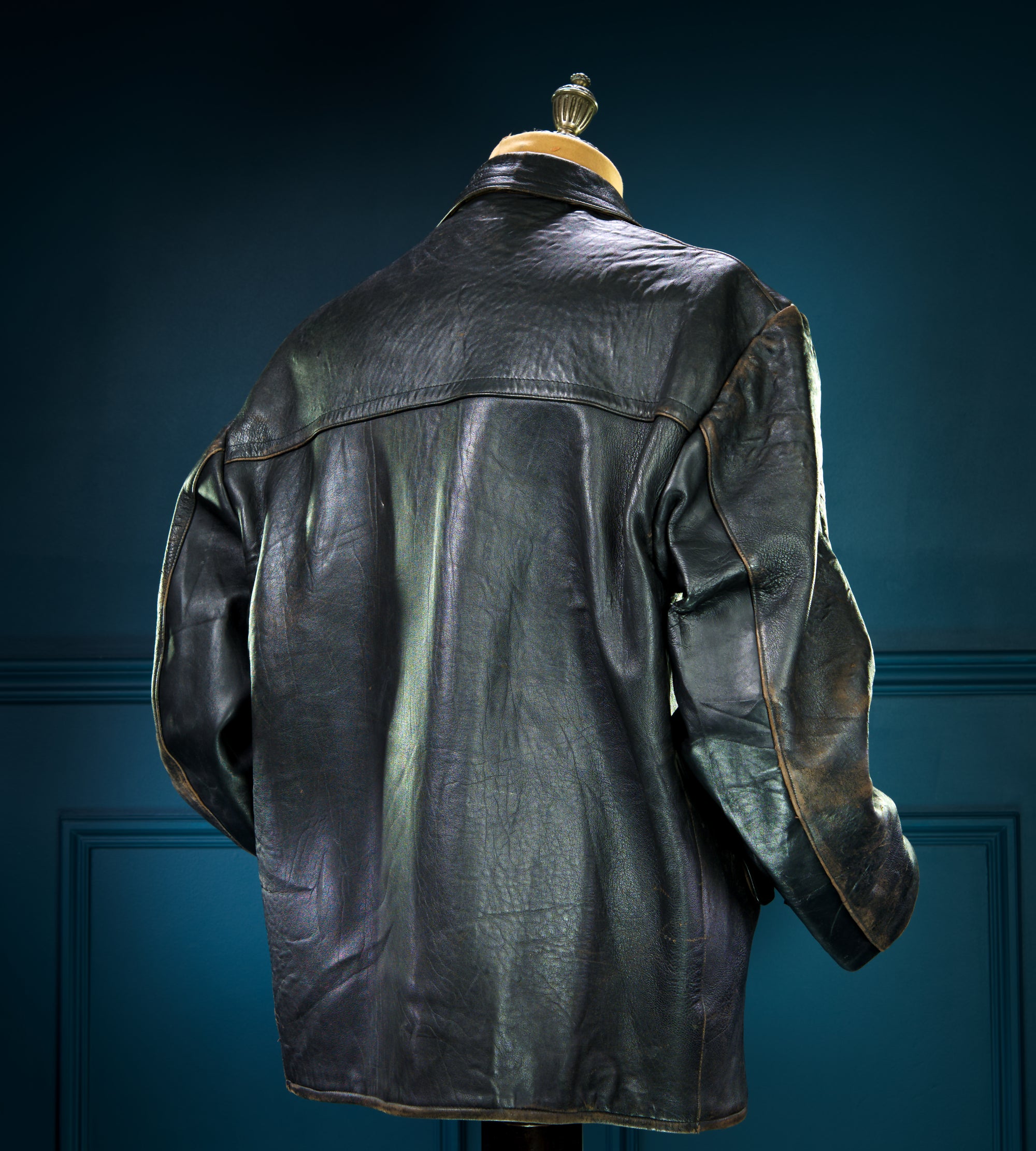 Vintage 1940s German Sheepskin Cold War Biker Worker Rider Leather Jacket “XL”