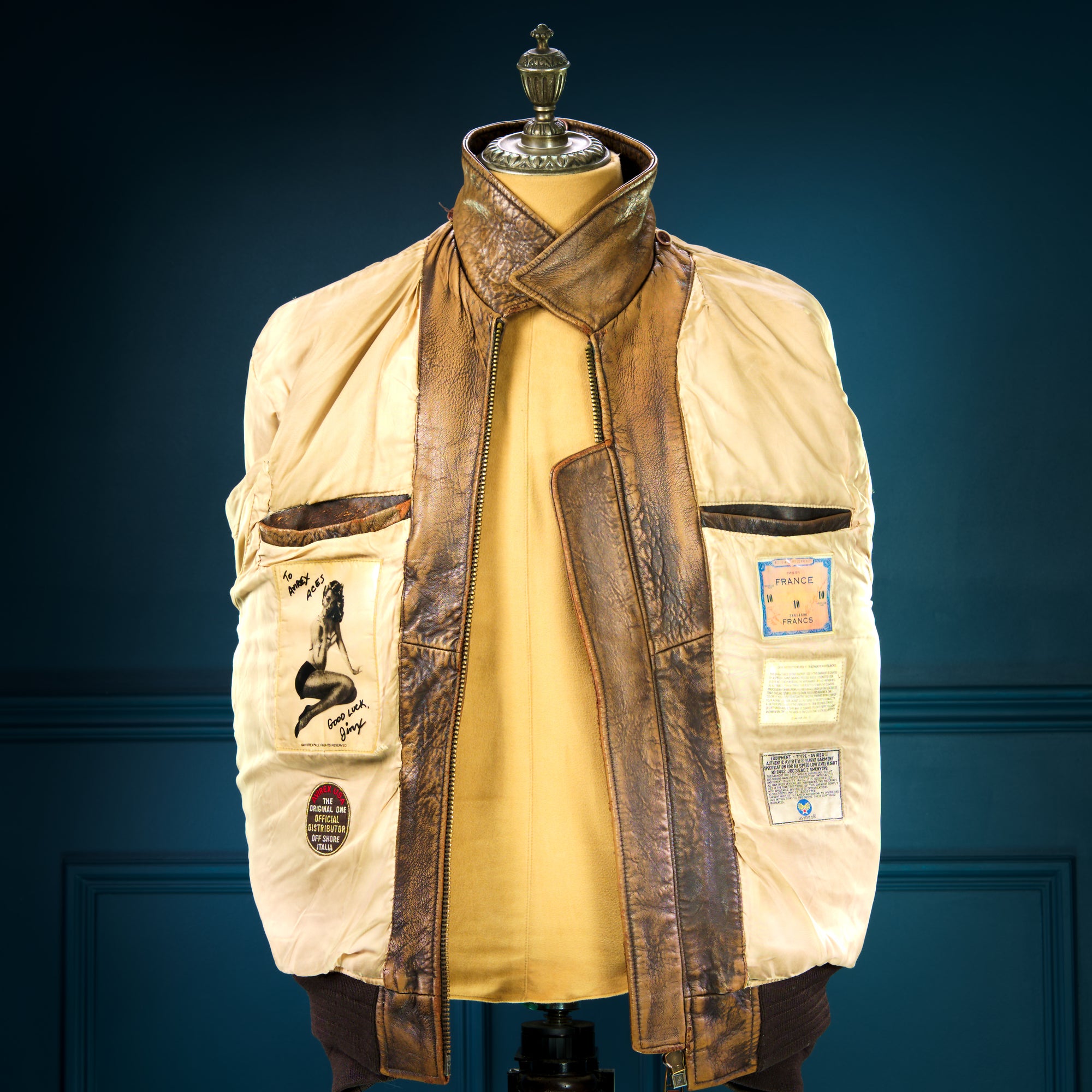 Vintage 1980s Avirex G1 Sheepskin Brown Bomber Flight Leather Jacket “L”