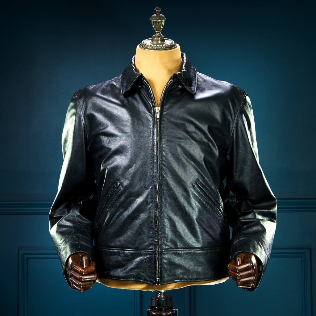 Custom Thedi Flight Aviator Highwayman Bomber Sheepskin Black Leather Jacket “L”