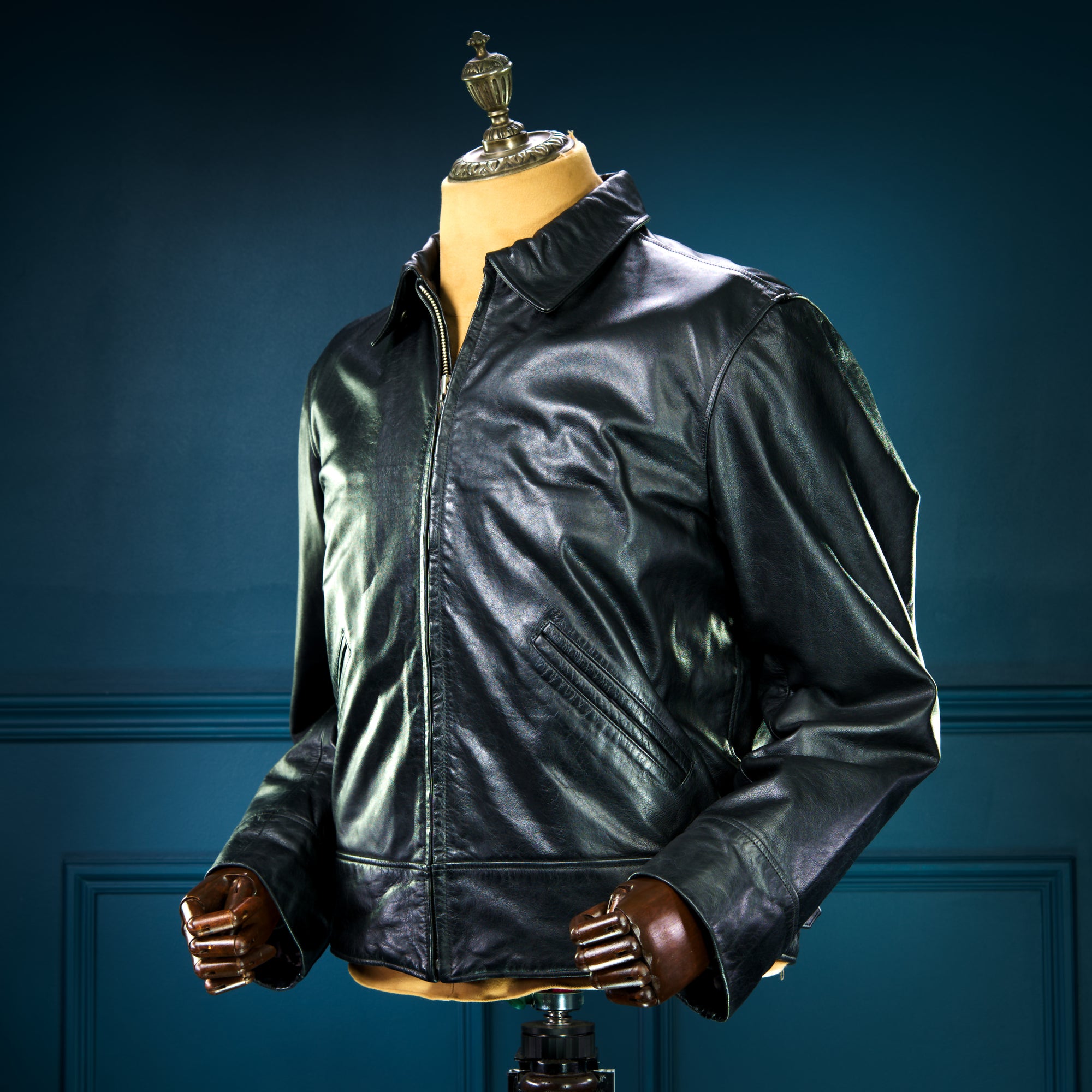 Custom Thedi Flight Aviator Highwayman Bomber Sheepskin Black Leather Jacket “L”