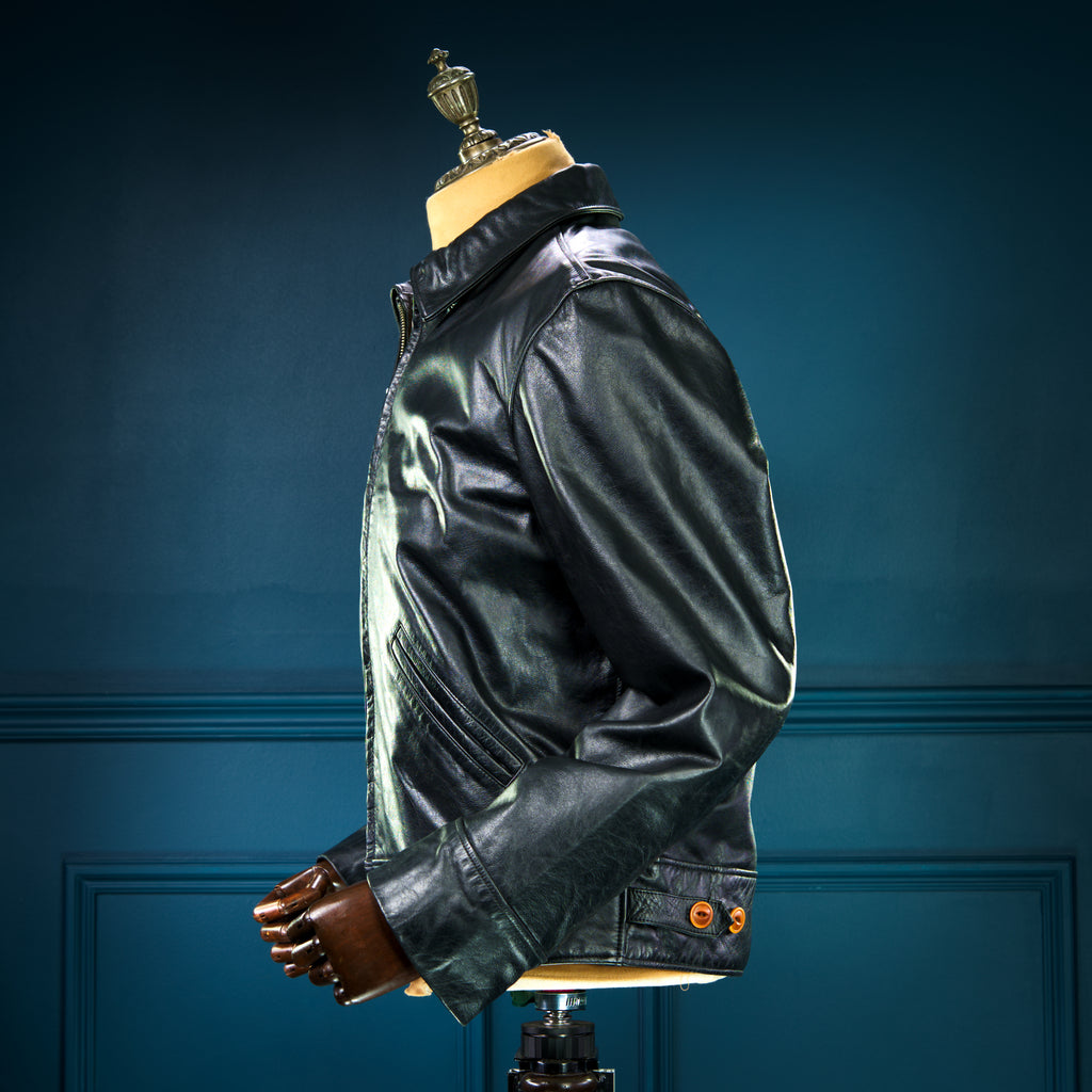 Custom Thedi Flight Aviator Highwayman Bomber Sheepskin Black Leather Jacket “L”