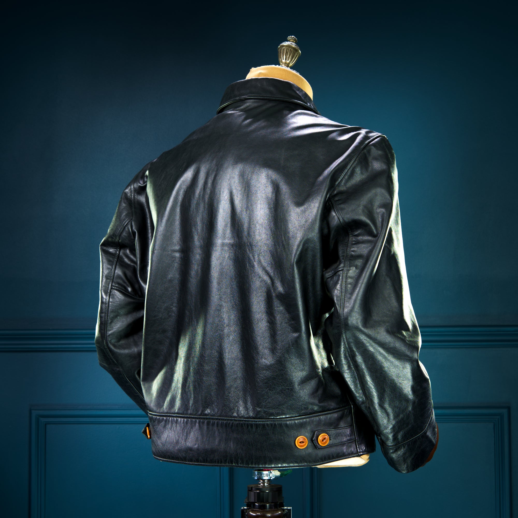 Custom Thedi Flight Aviator Highwayman Bomber Sheepskin Black Leather Jacket “L”