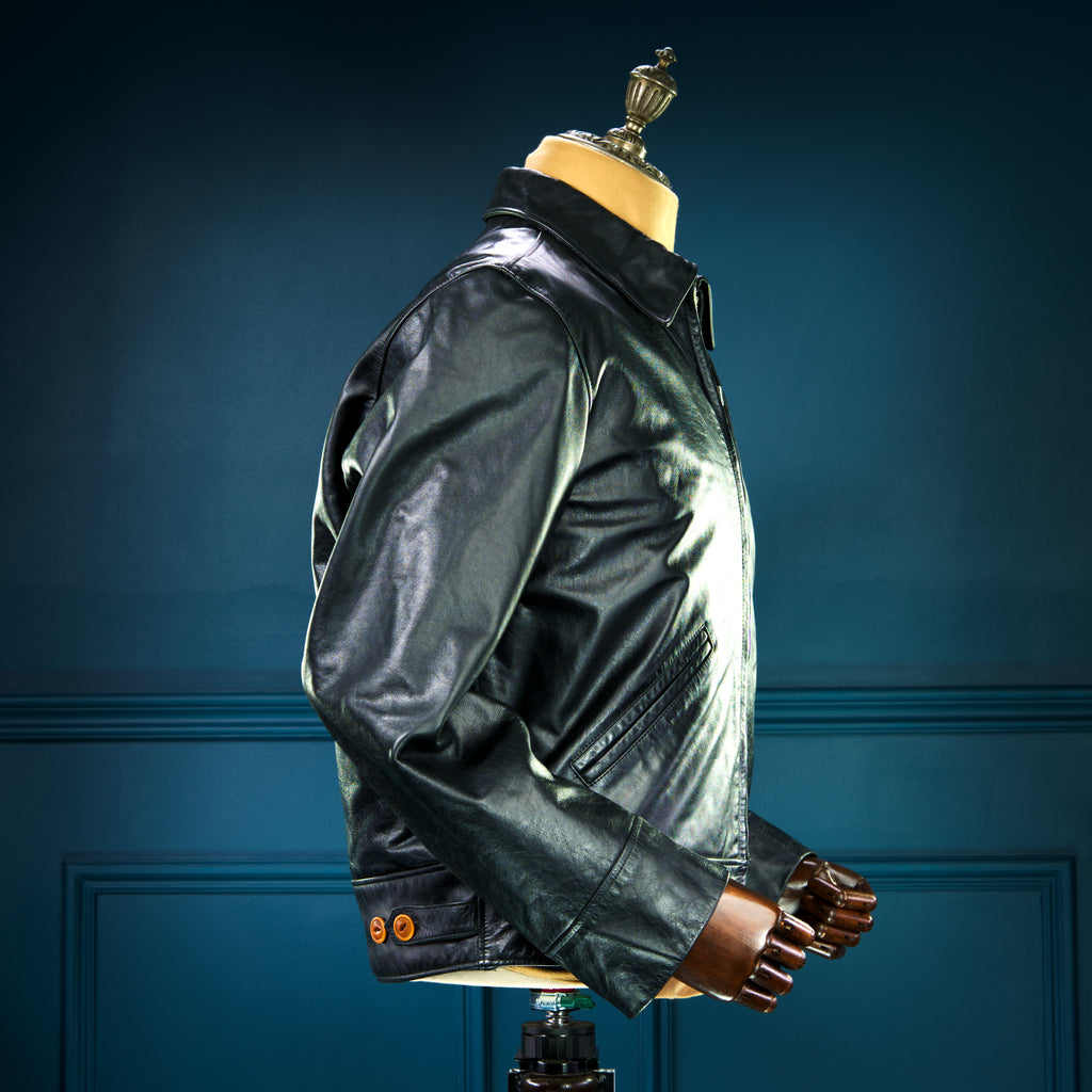 Custom Thedi Flight Aviator Highwayman Bomber Sheepskin Black Leather Jacket “L”