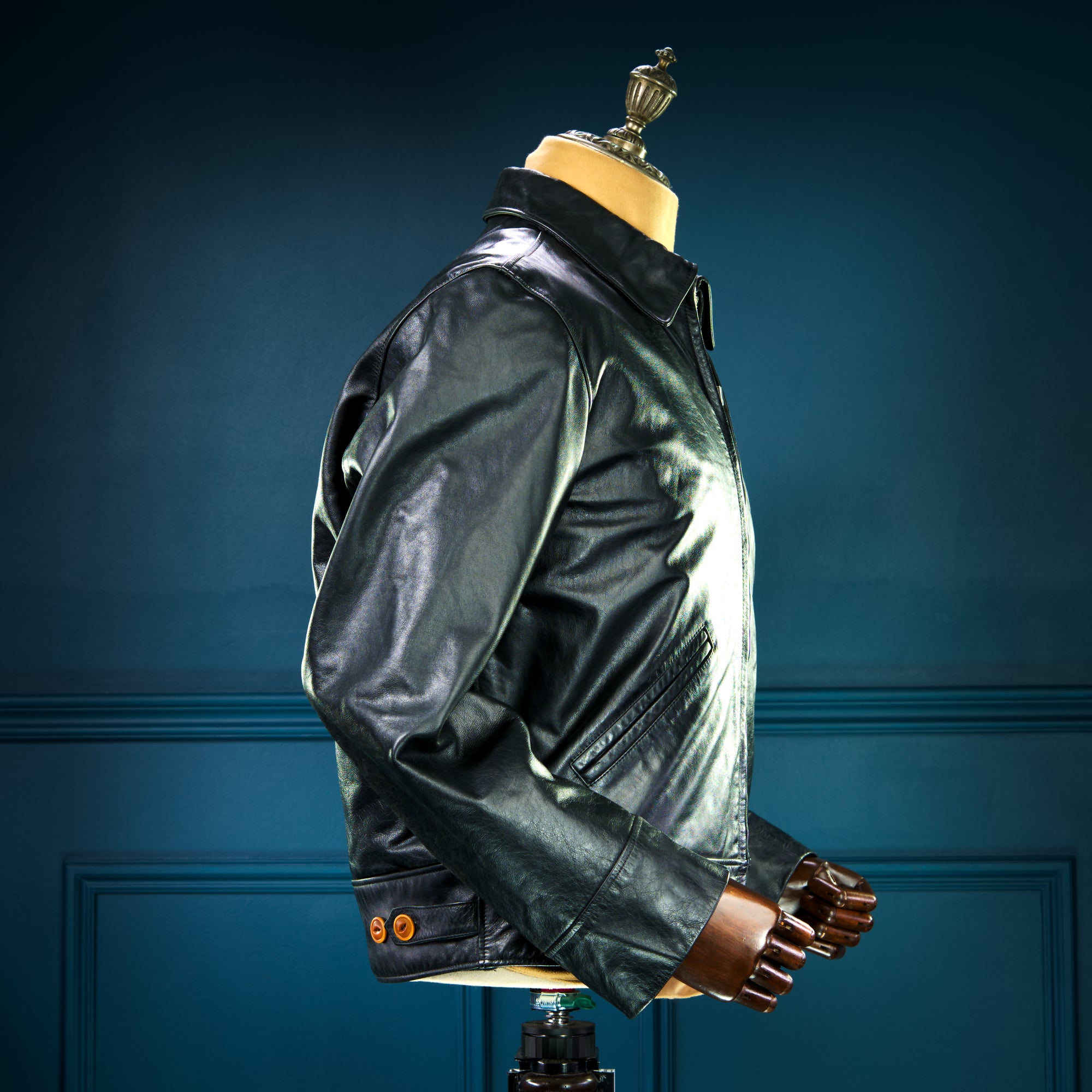 Custom Thedi Flight Aviator Highwayman Bomber Sheepskin Black Leather Jacket “L”