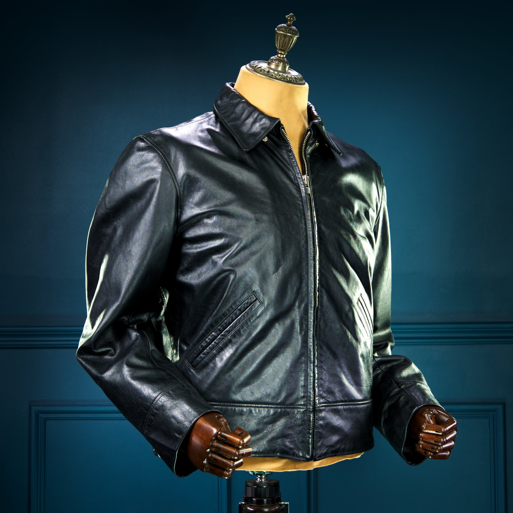 Custom Thedi Flight Aviator Highwayman Bomber Sheepskin Black Leather Jacket “L”