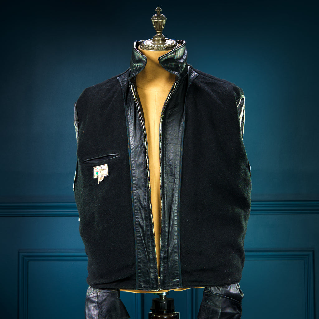 Custom Thedi Flight Aviator Highwayman Bomber Sheepskin Black Leather Jacket “L”