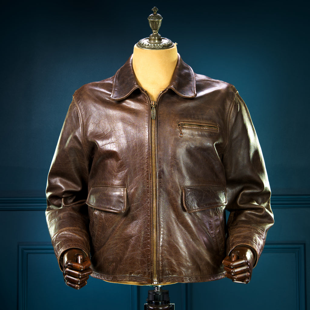 Custom Thedi 30s-Style Highwayman Single Rider Brown Buffalo Leather Jacket “L”