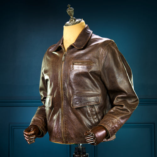 Custom Thedi 30s-Style Highwayman Single Rider Brown Buffalo Leather Jacket “L”